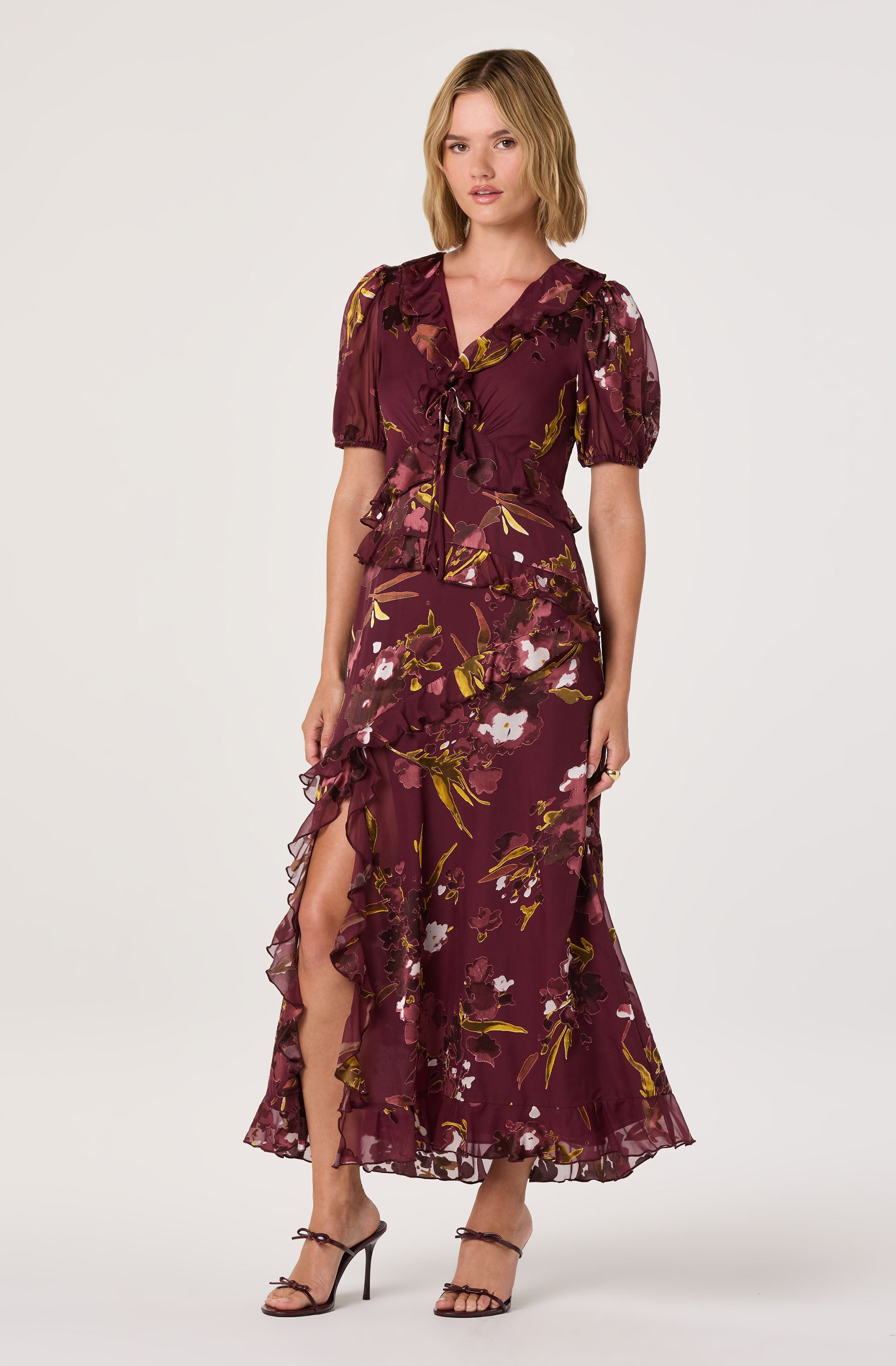 Bennet Floral Ruffle Trim Midi Dress