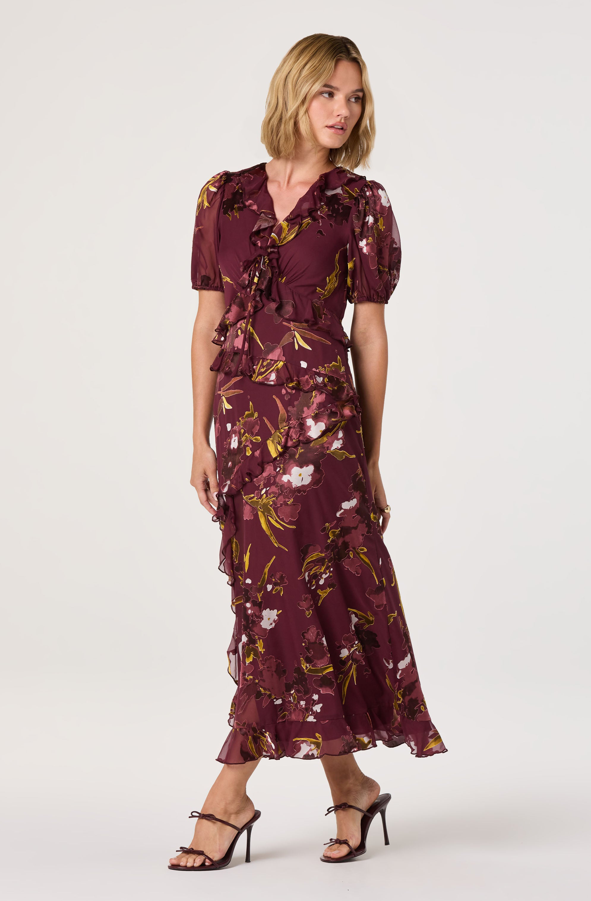 Bennet Floral Ruffle Trim Midi Dress