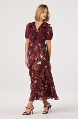 Bennet Floral Ruffle Trim Midi Dress