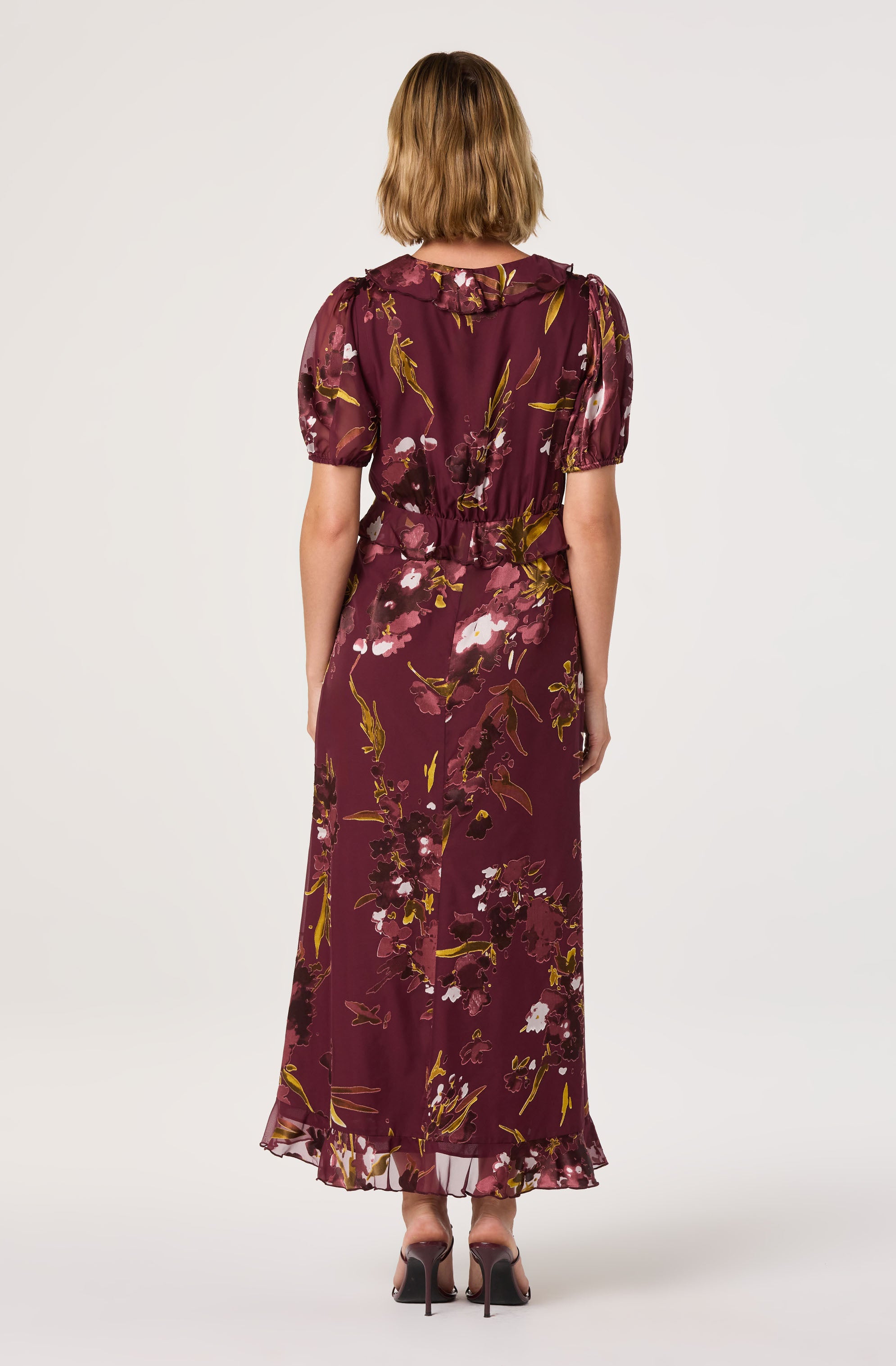 Bennet Floral Ruffle Trim Midi Dress