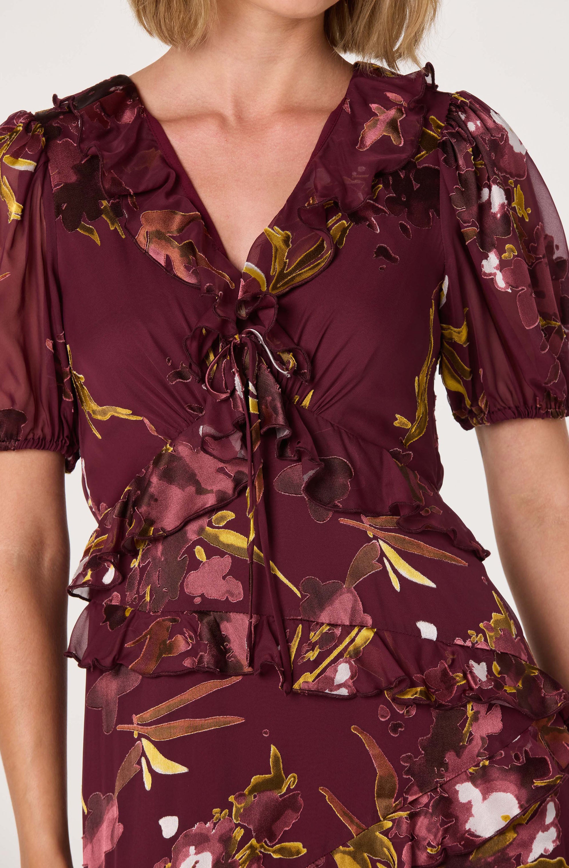 Bennet Floral Ruffle Trim Midi Dress
