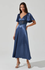 Aurelia Satin V-Neck Midi Dress