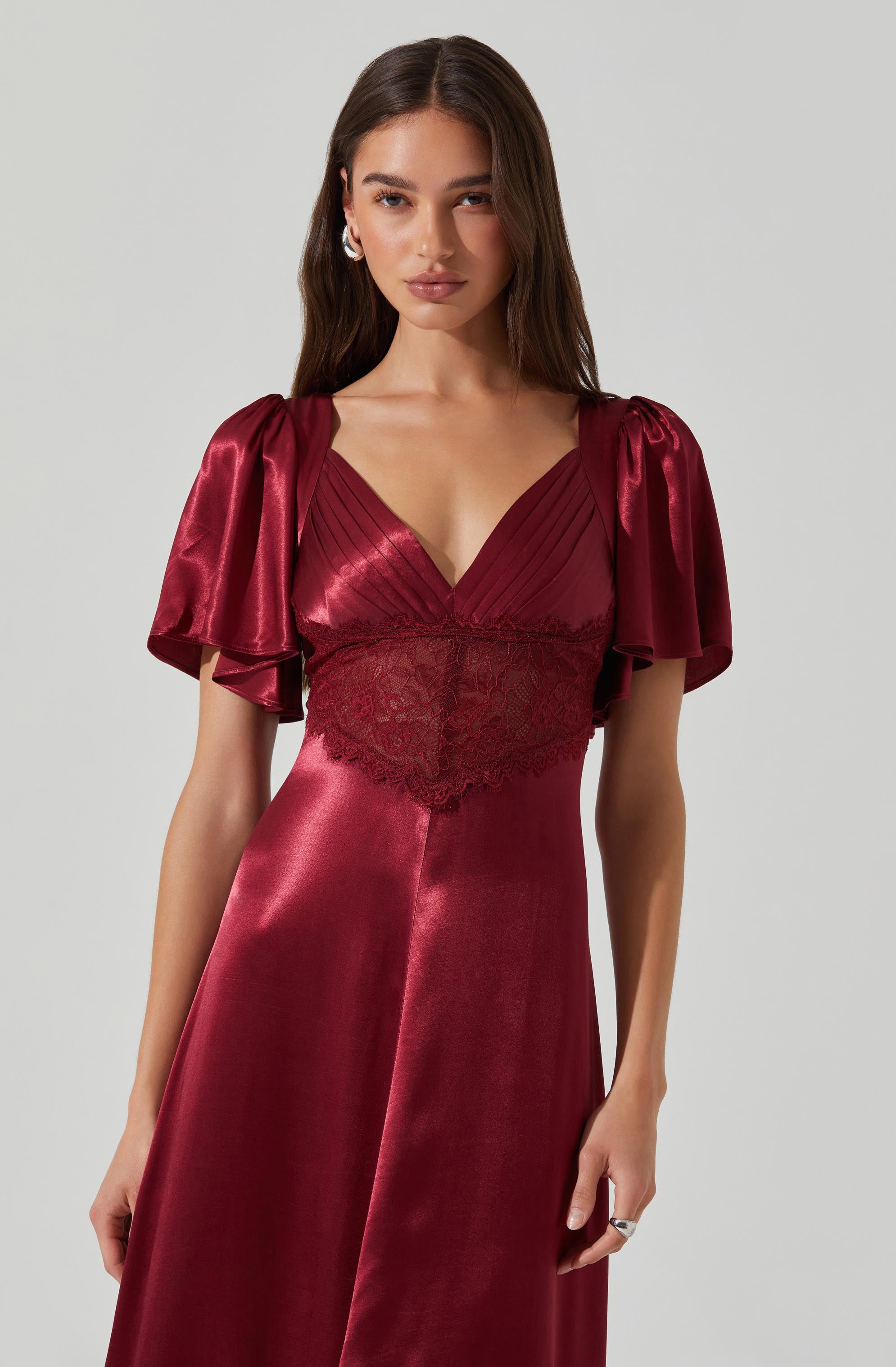 Aurelia Satin V-Neck Midi Dress