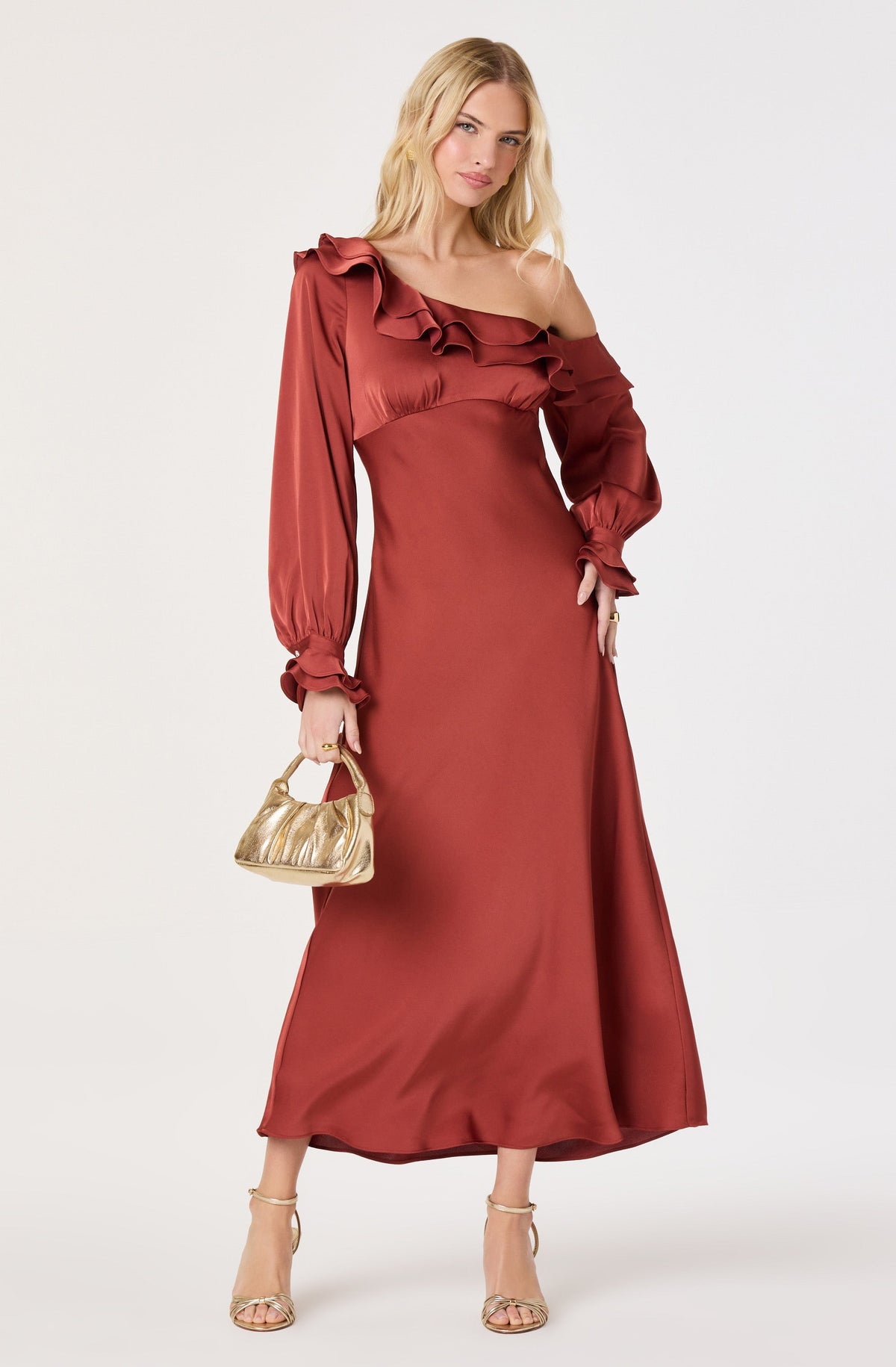 Coraline Off-Shoulder Satin Maxi Dress