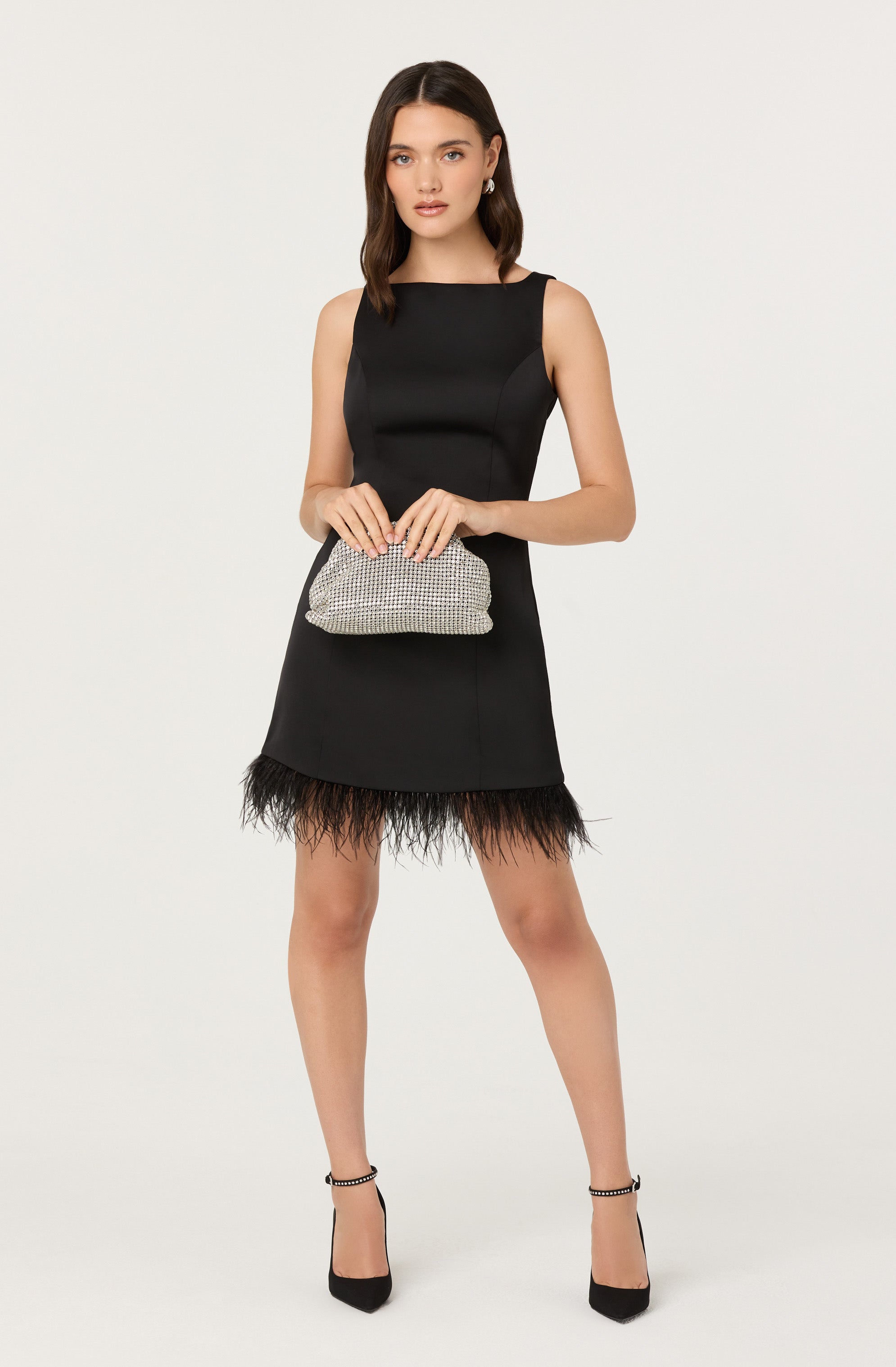 Alisanne Feather Trim Mini Dress