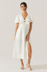 Citrine Linen Bow Front Midi Dress