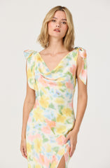 Allexina Satin Cowl Neck Midi Dress