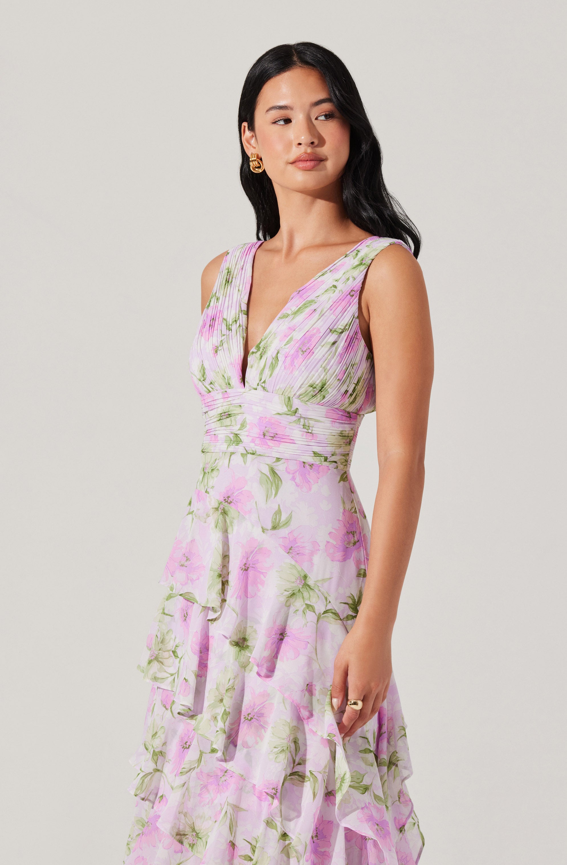 Cytherea Asymmetric Ruffle Midi Dress