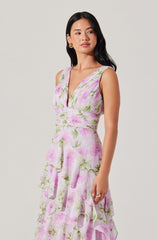 Cytherea Asymmetric Ruffle Midi Dress