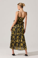 Emerys Pleated Metallic Floral Maxi Dress