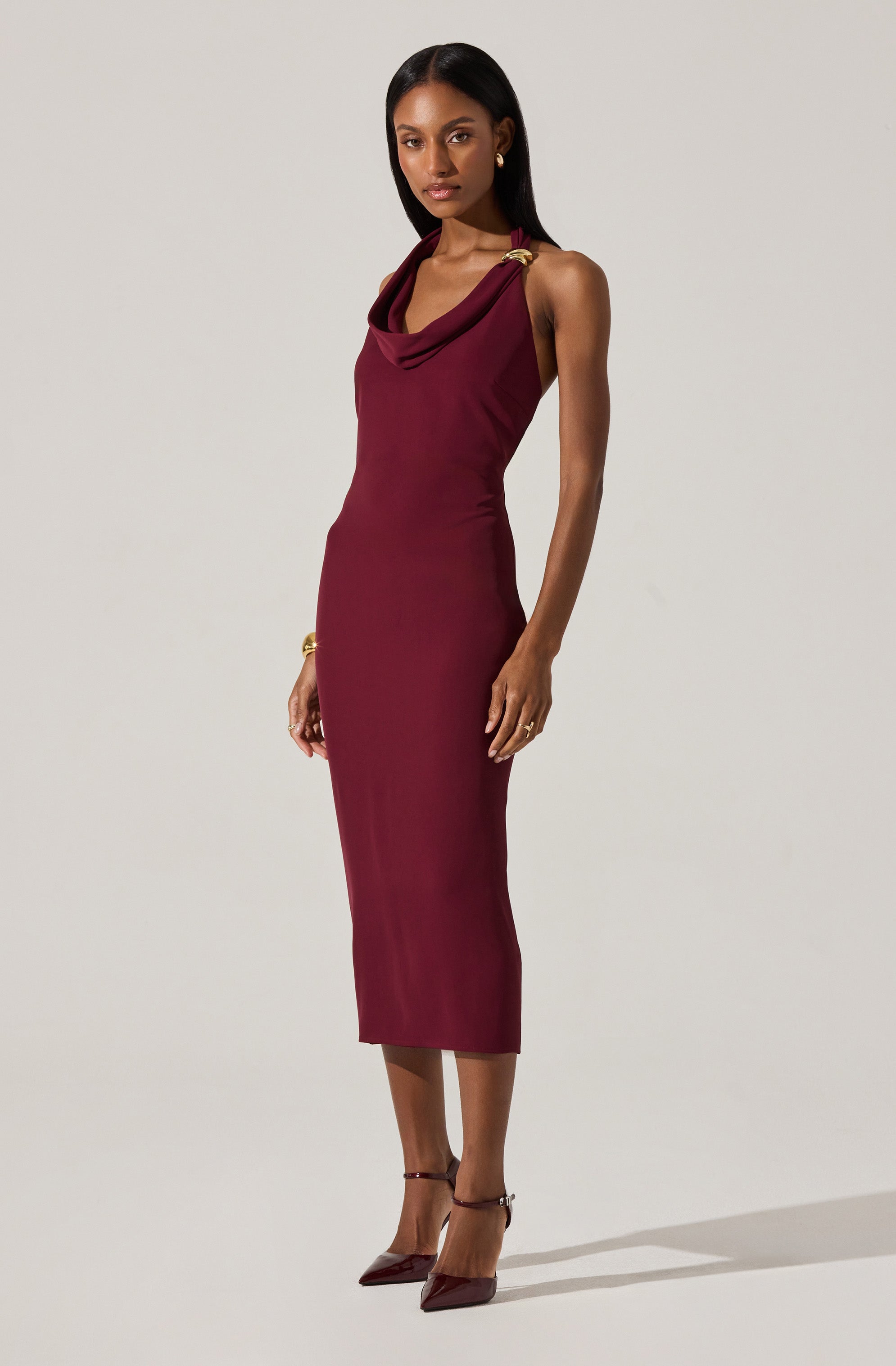 Alanna Halter Cowl Neck Midi Dress