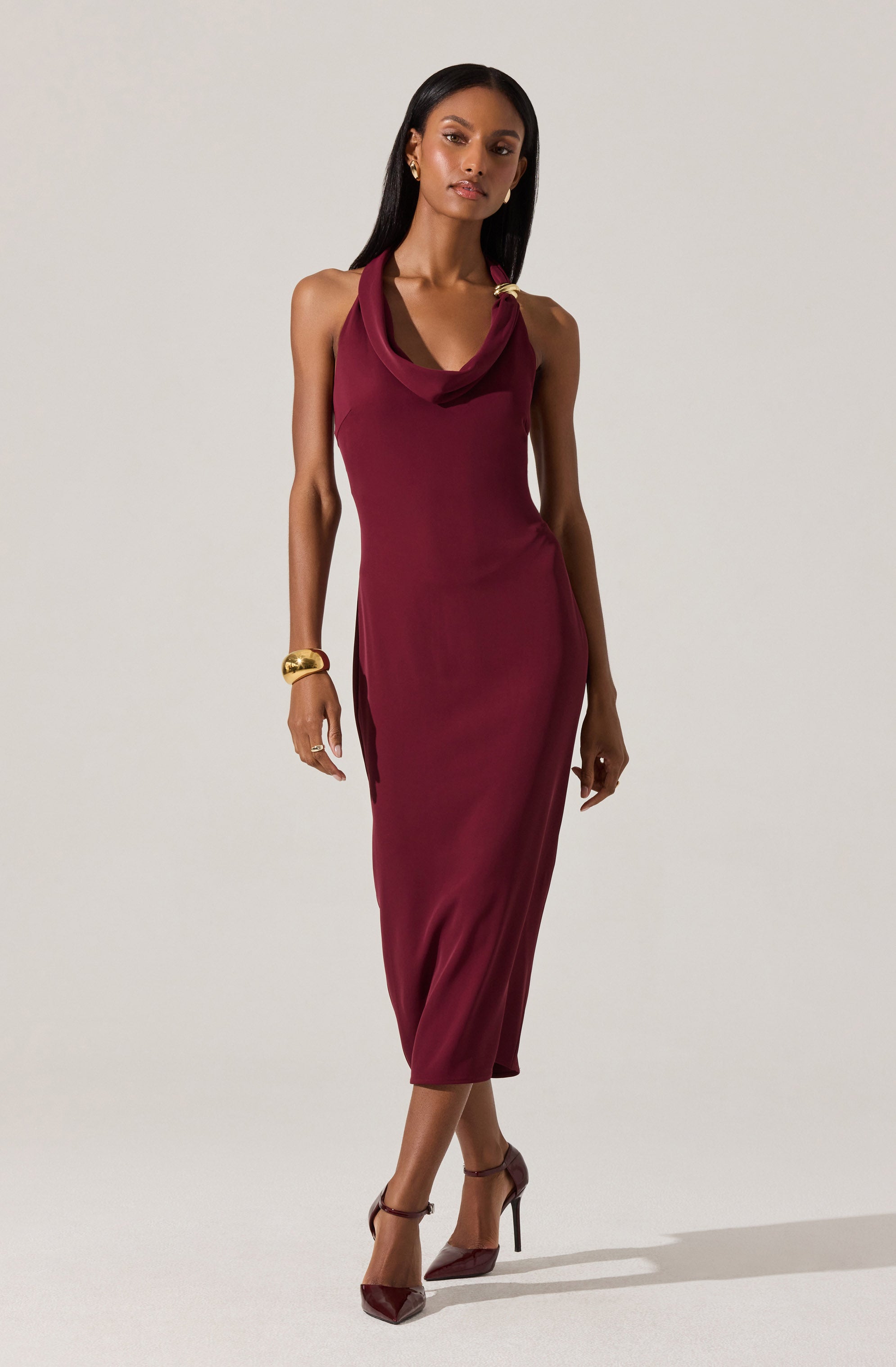 Alanna Halter Cowl Neck Midi Dress