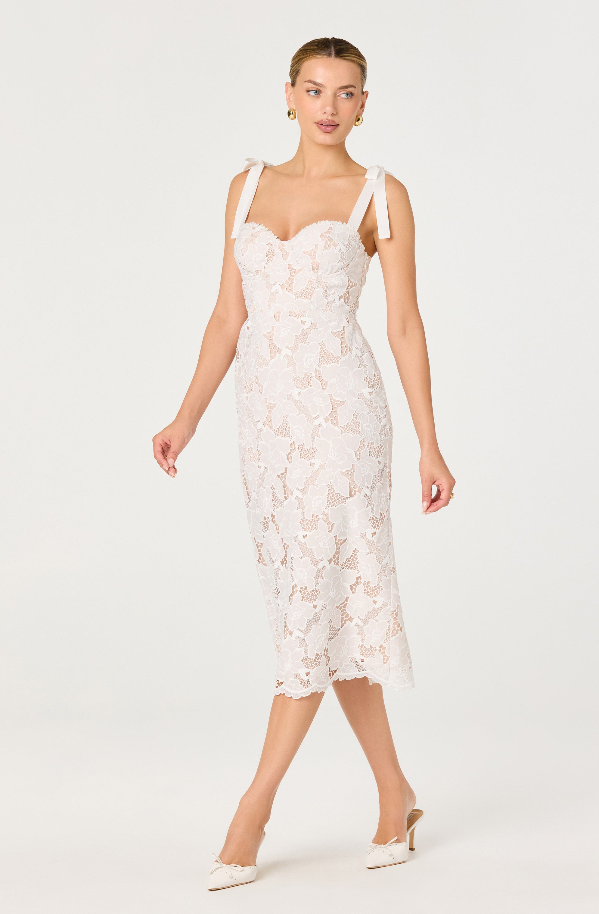 Donne Floral Lace Corset Midi Dress