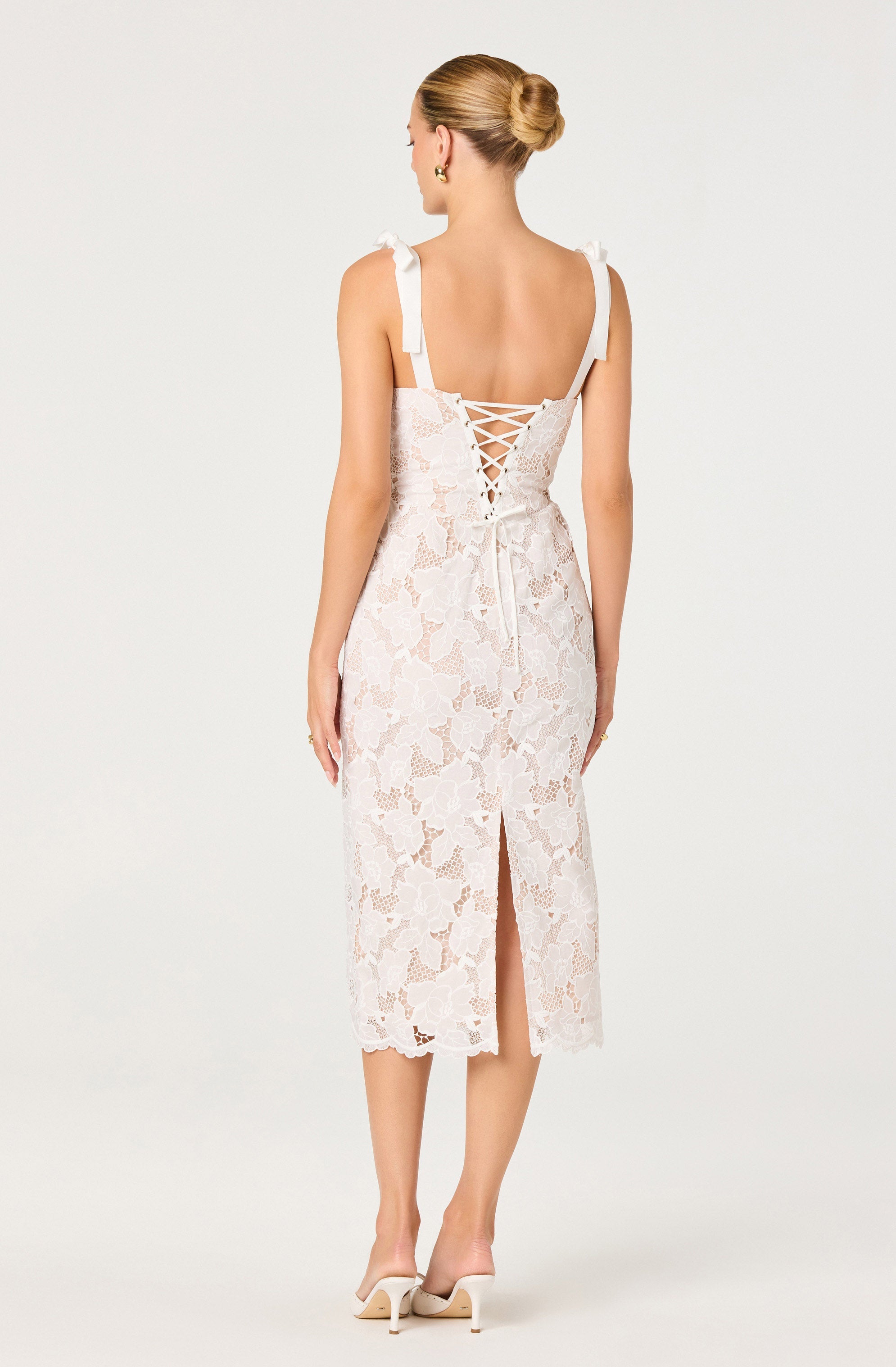 Donne Floral Lace Corset Midi Dress