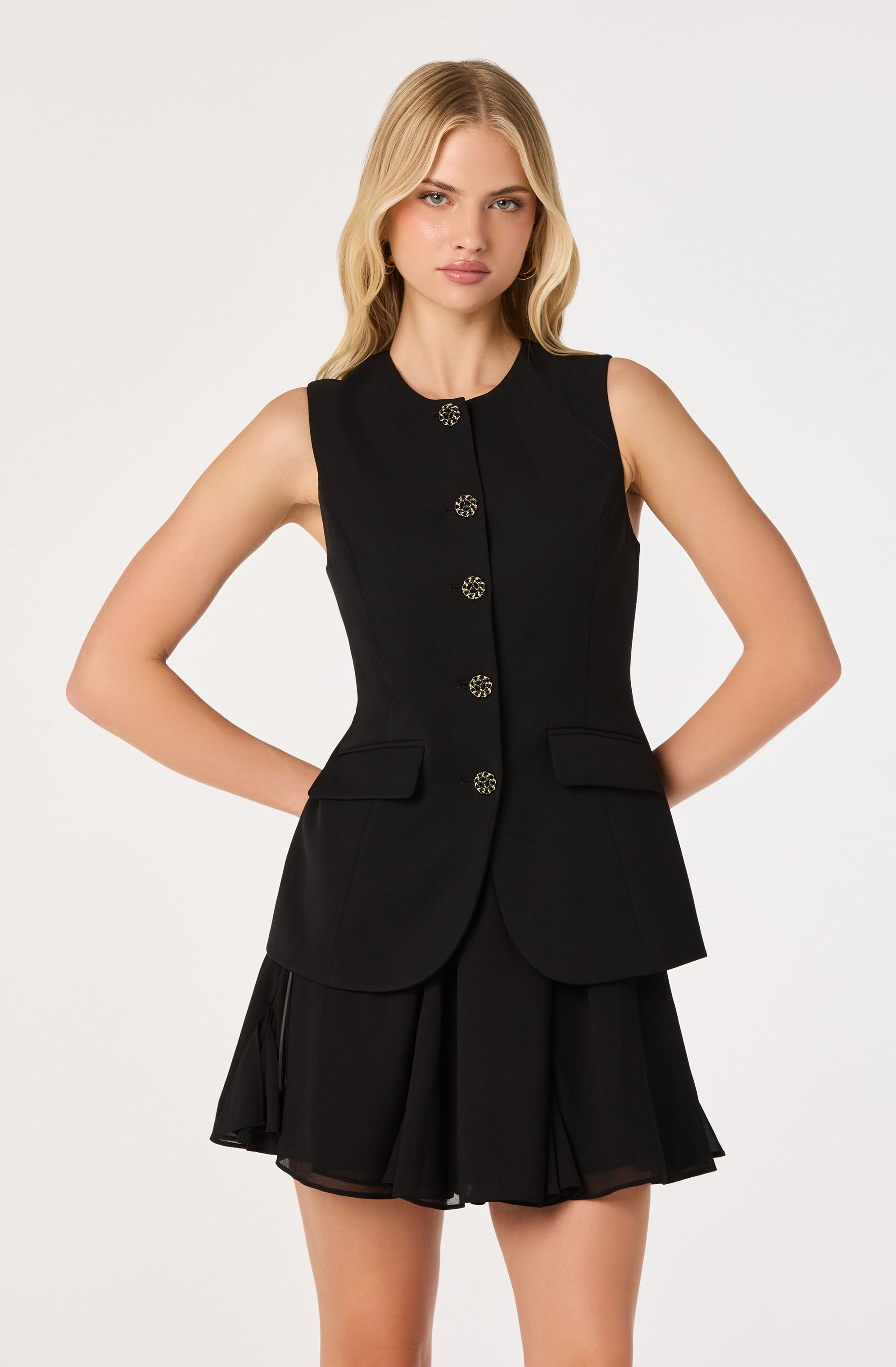 Christen Button-Front Vest Mini Dress