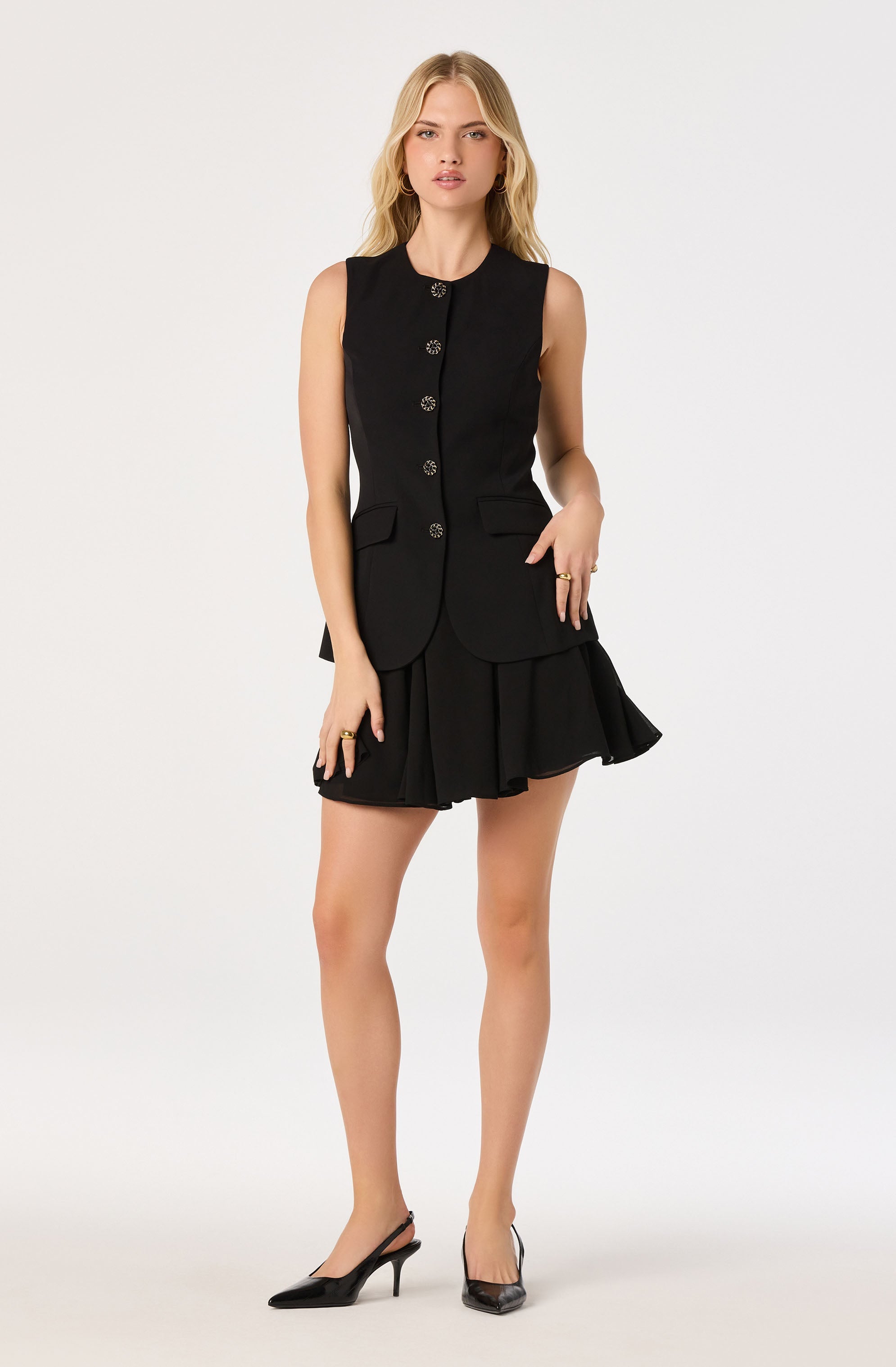 Christen Button-Front Vest Mini Dress