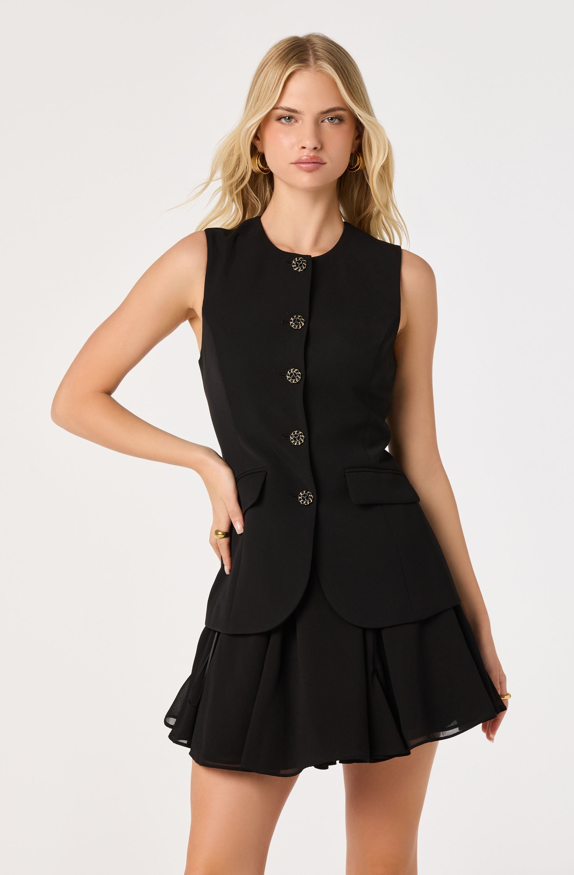 Christen Button-Front Vest Mini Dress