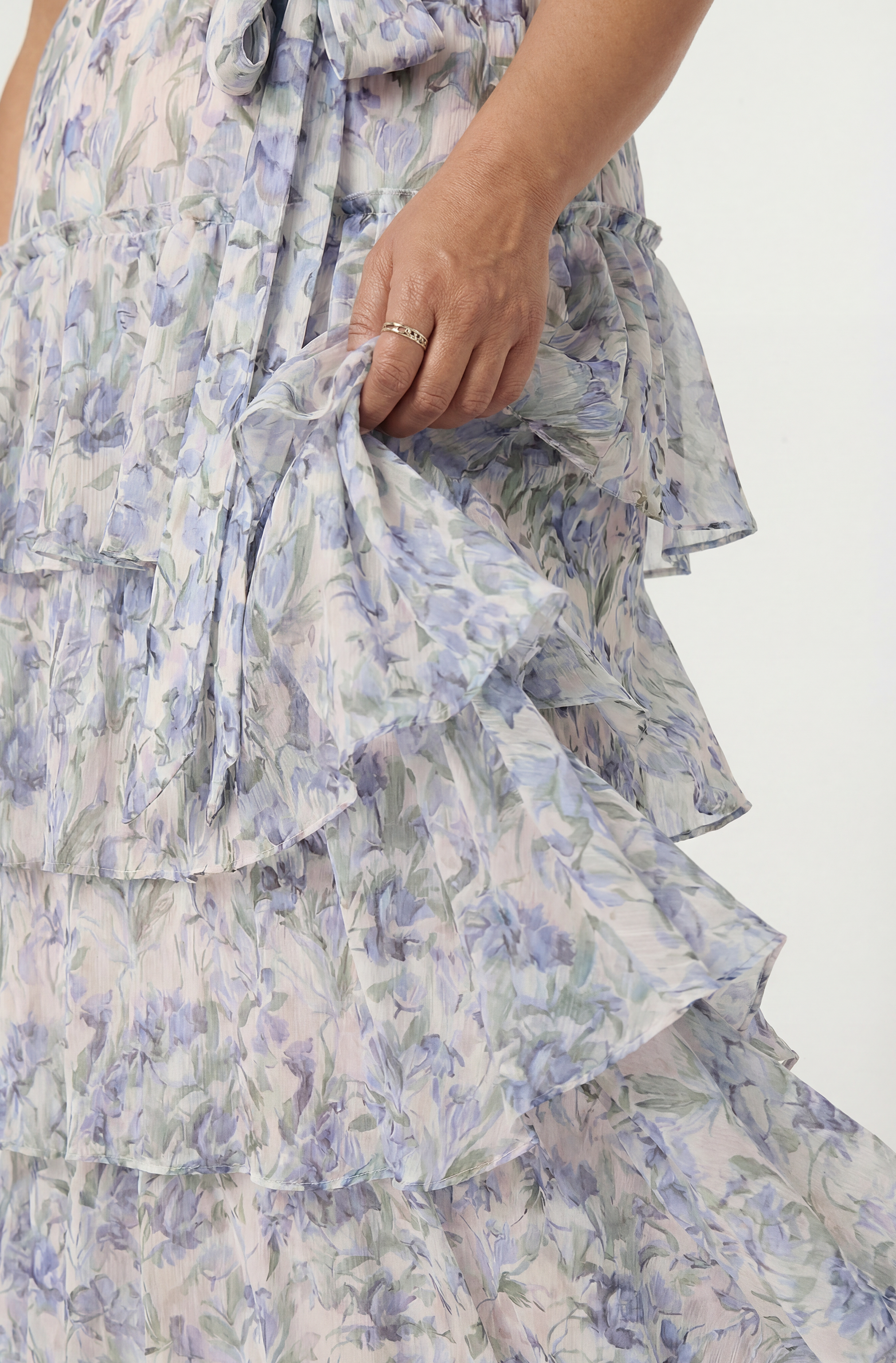 Adamaris Floral Halter Tiered Ruffle Maxi Dress
