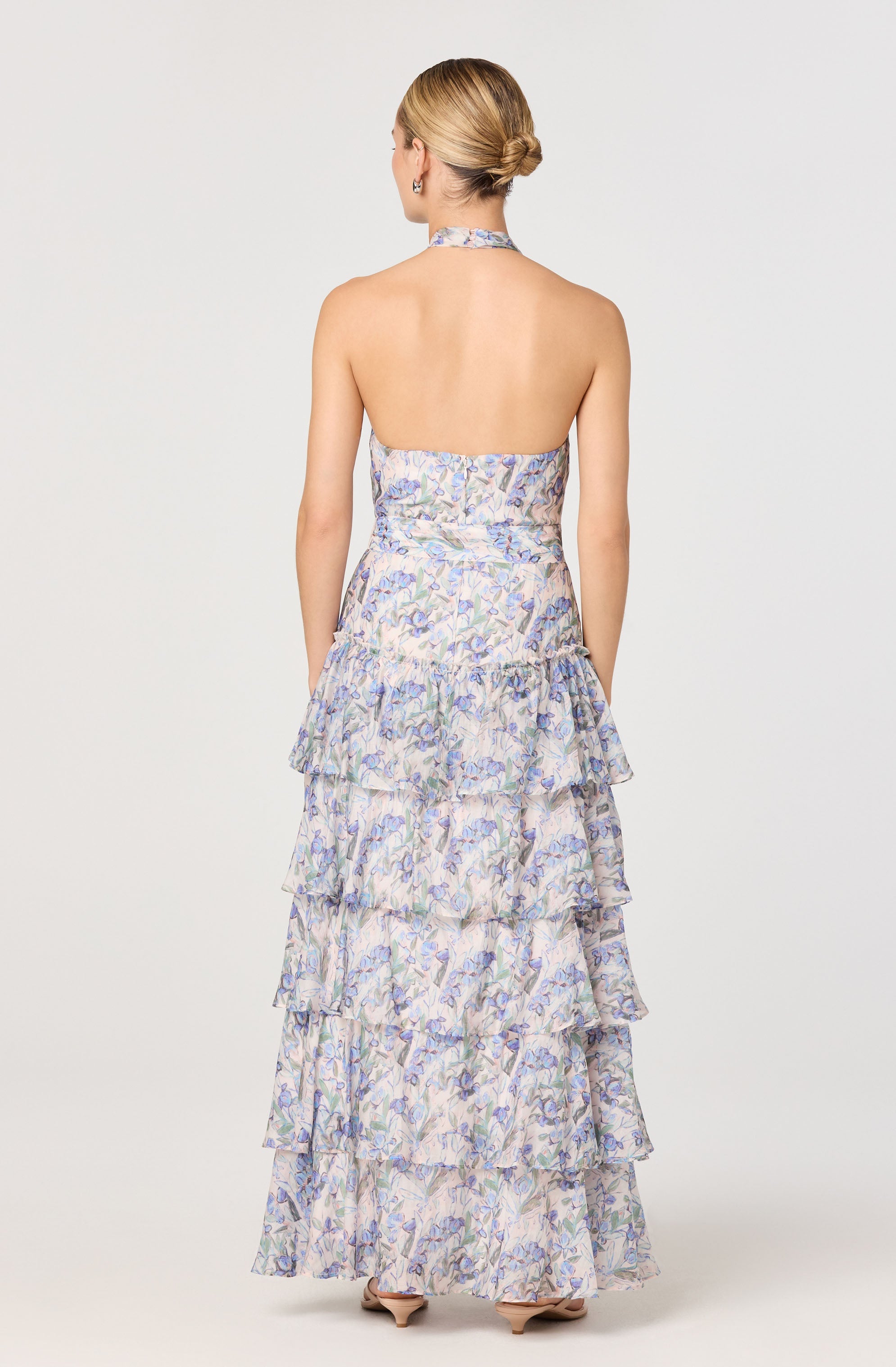 Adamaris Floral Halter Tiered Ruffle Maxi Dress