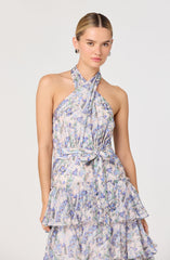 Adamaris Floral Halter Tiered Ruffle Maxi Dress