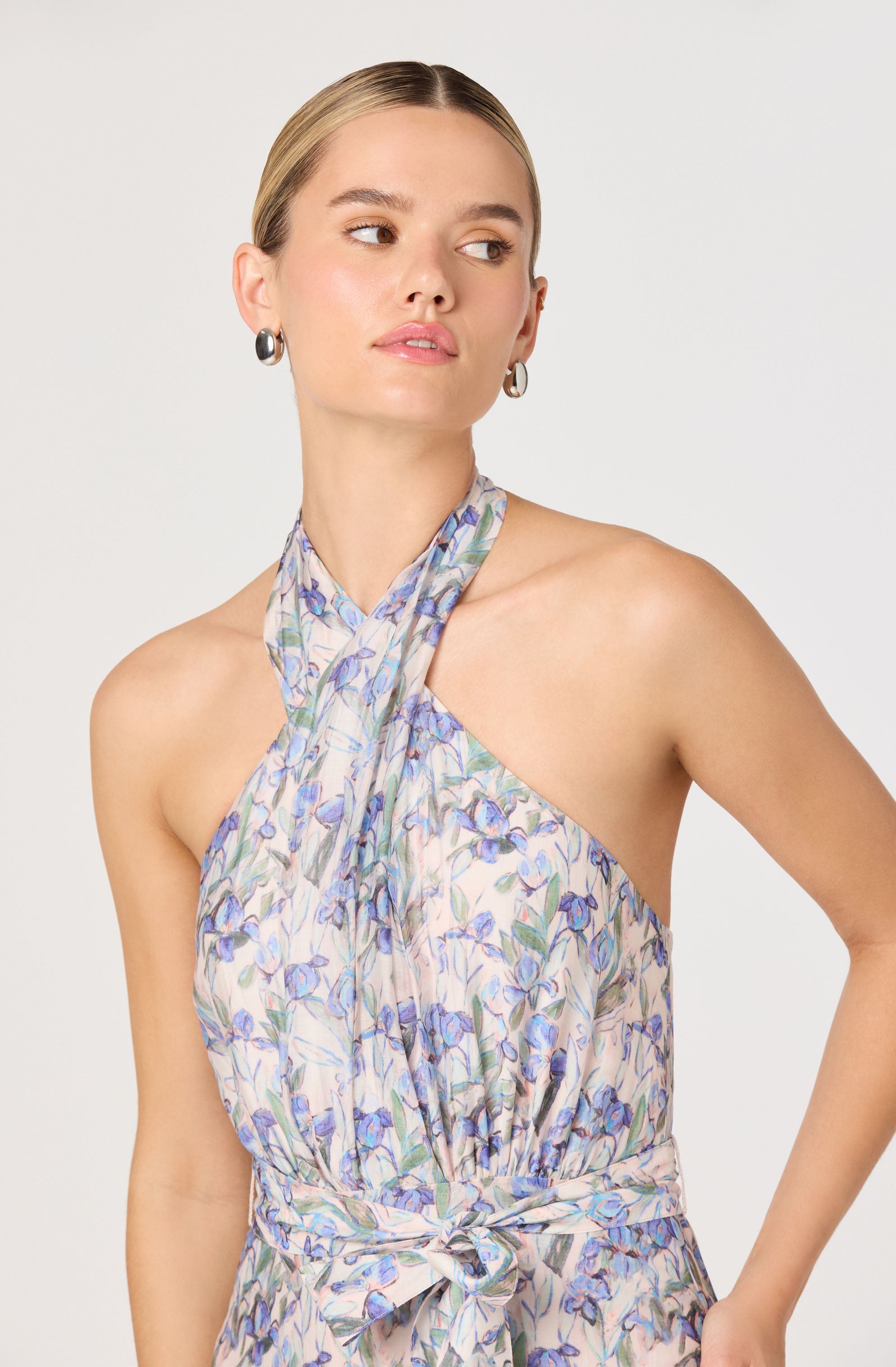 Adamaris Floral Halter Tiered Ruffle Maxi Dress