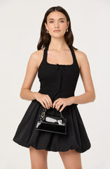 Giavanna Mixed Media Halter Mini Dress
