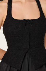 Giavanna Mixed Media Halter Mini Dress