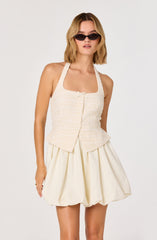 Giavanna Mixed Media Halter Mini Dress