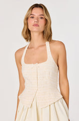 Giavanna Mixed Media Halter Mini Dress