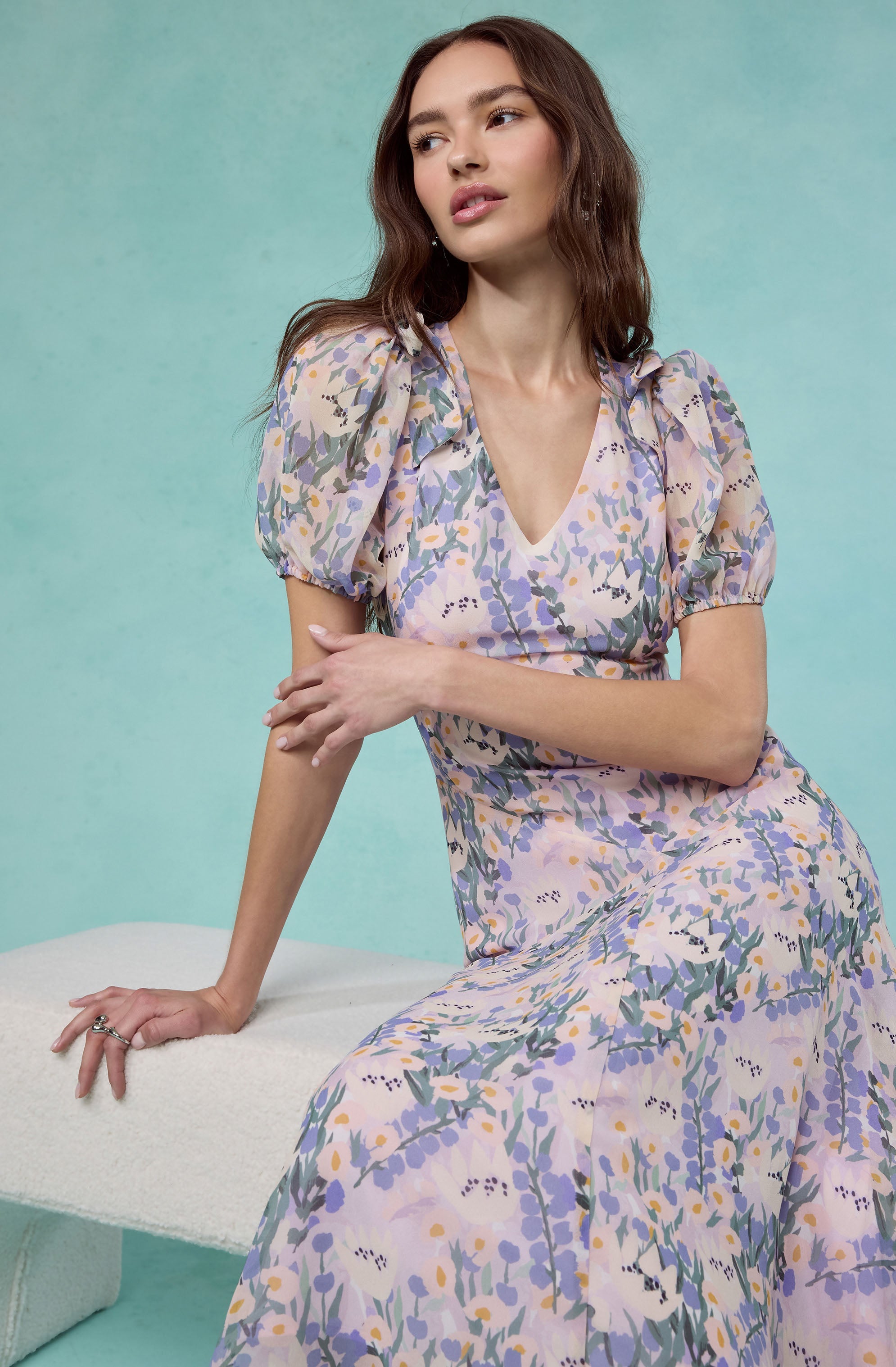 Jessenia Floral Puff Sleeve Midi Dress
