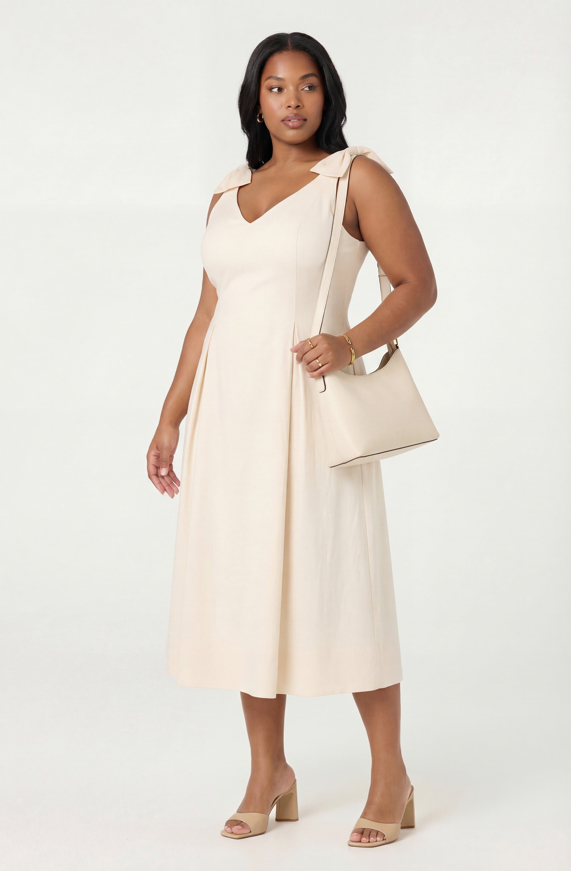 Joleena Linen Bow-Strap Midi Dress
