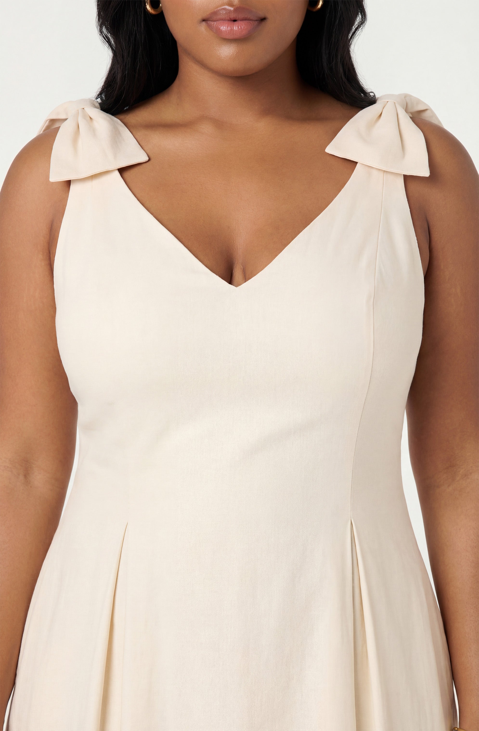 Joleena Linen Bow-Strap Midi Dress