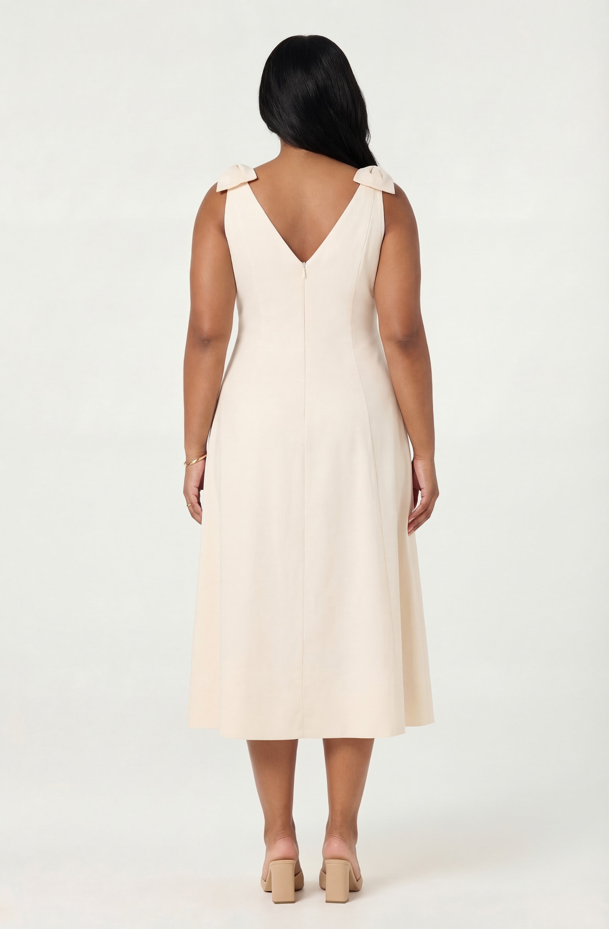 Joleena Linen Bow-Strap Midi Dress