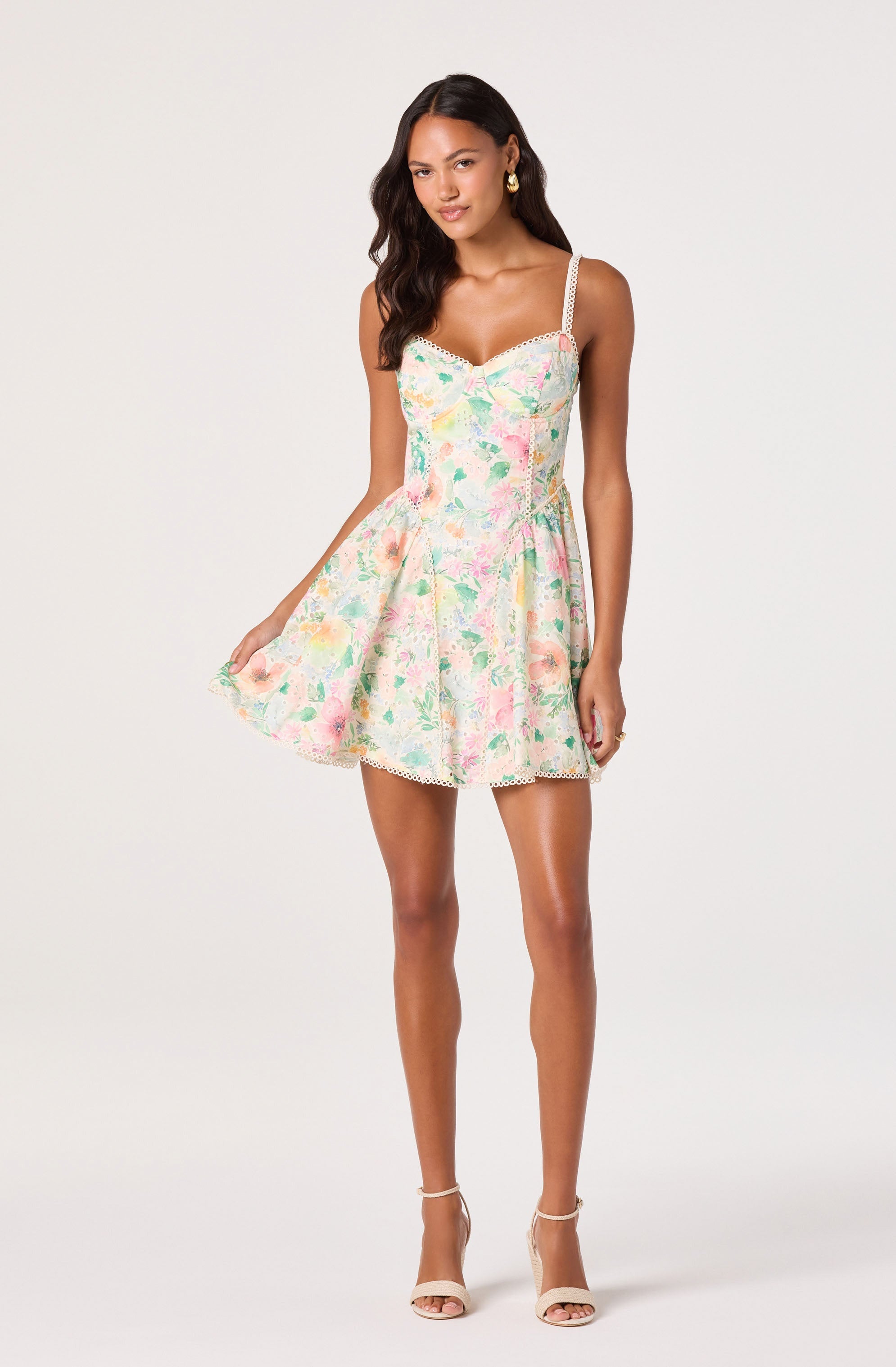 Birdie Floral Eyelet Sweetheart Mini Dress