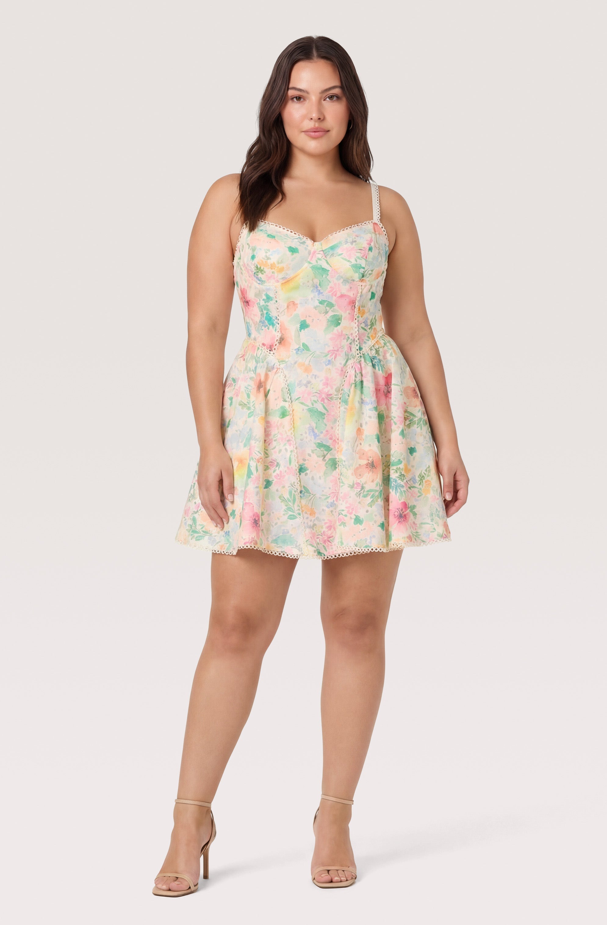 Birdie Floral Eyelet Sweetheart Mini Dress