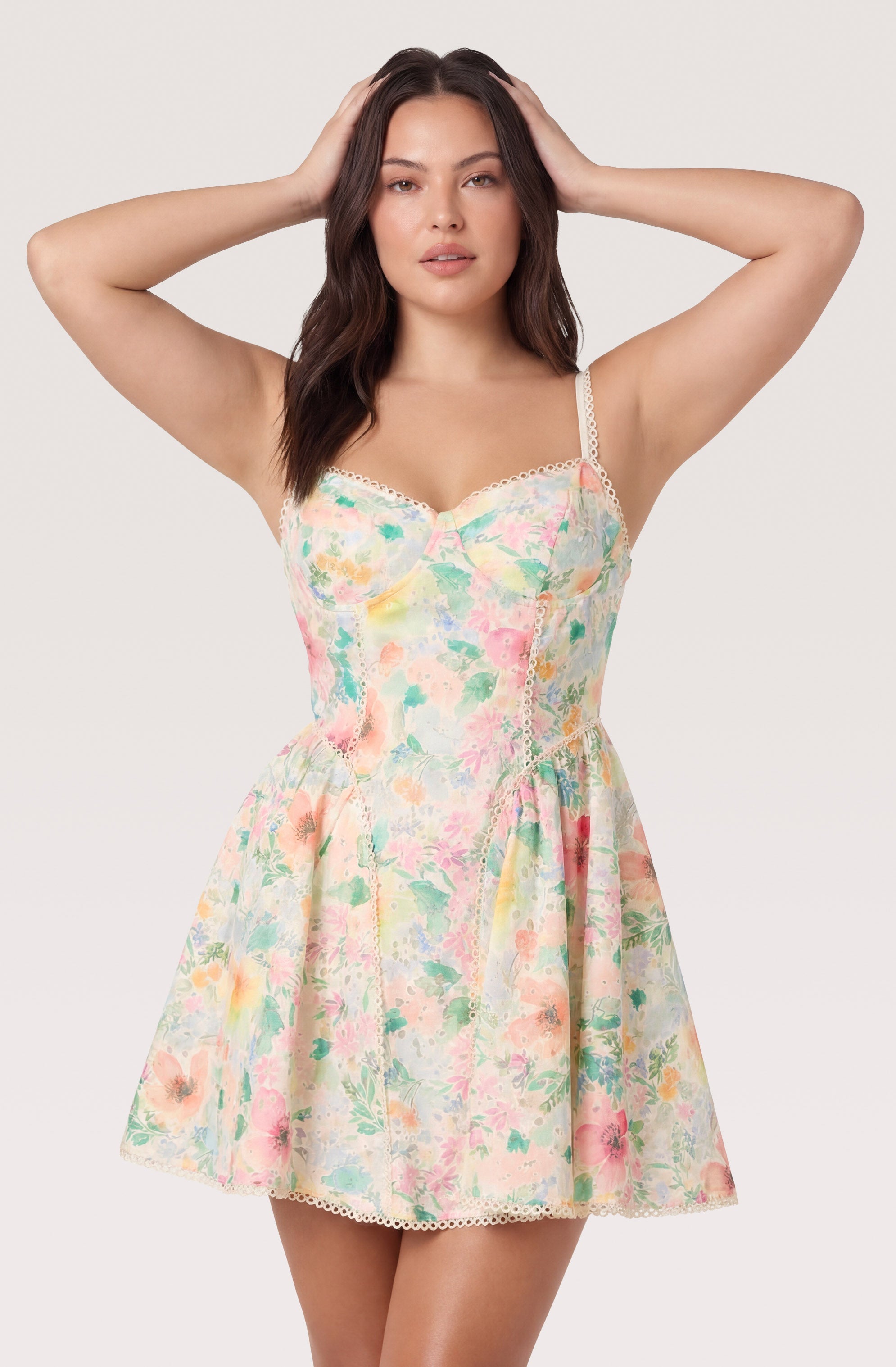 Birdie Floral Eyelet Sweetheart Mini Dress