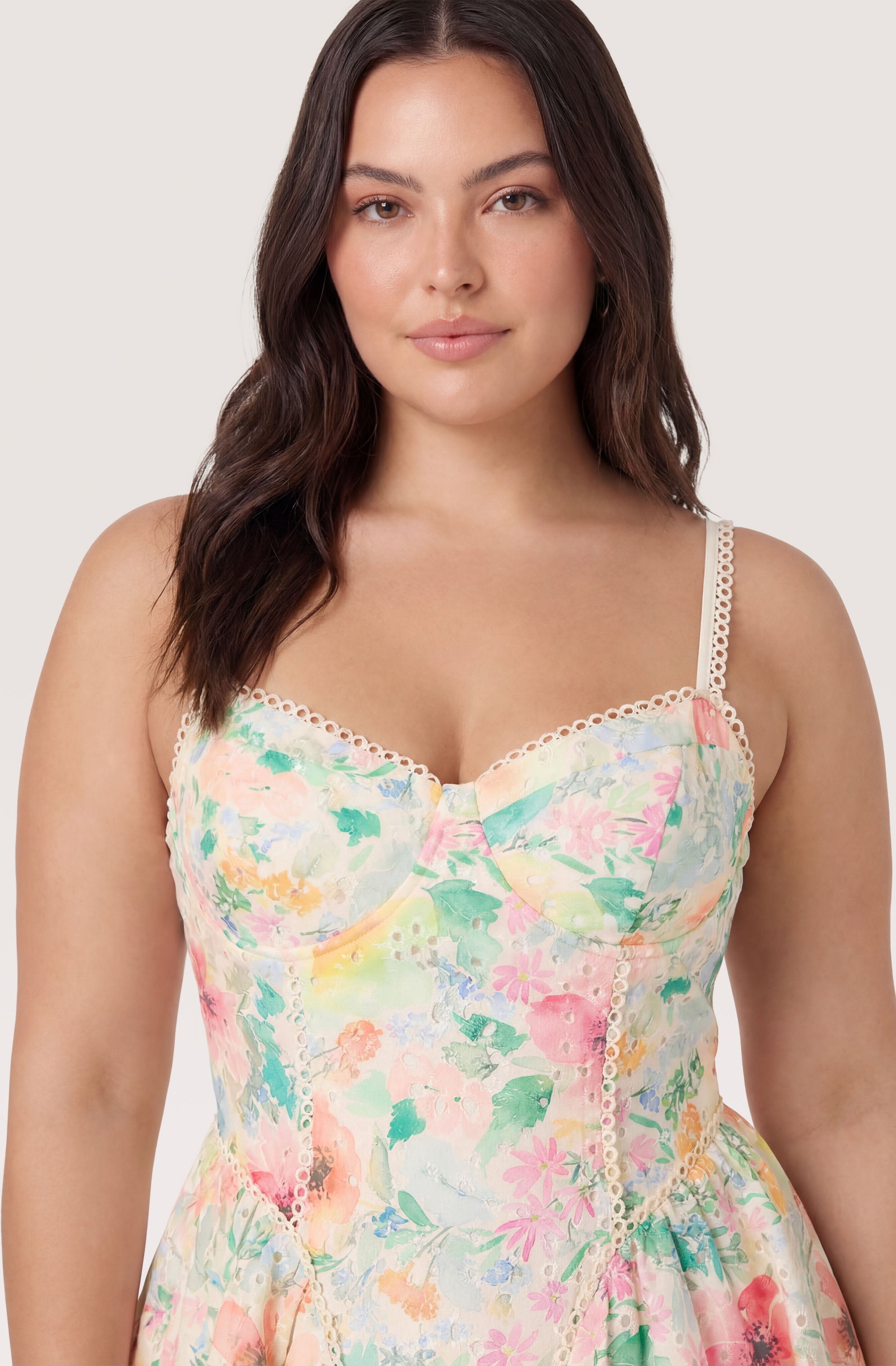 Birdie Floral Eyelet Sweetheart Mini Dress