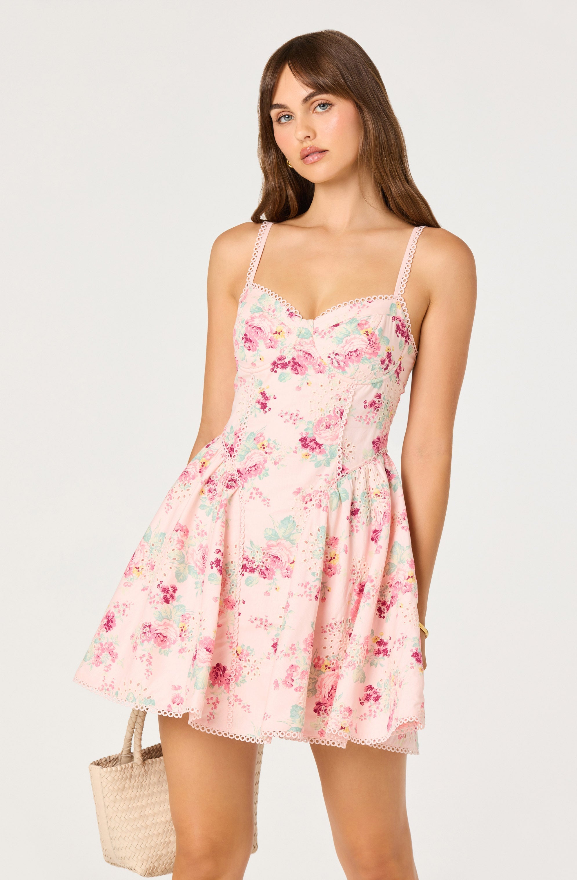 Birdie Floral Eyelet Sweetheart Mini Dress