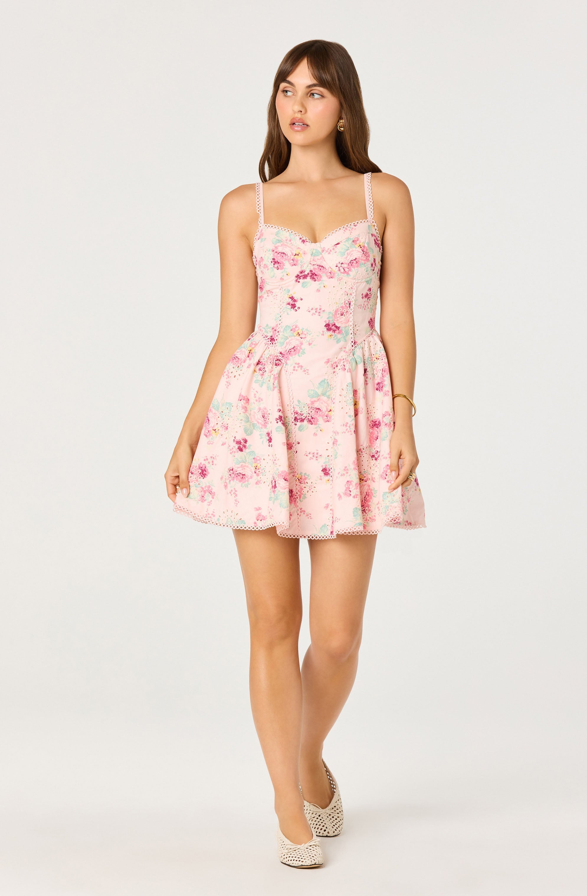 Birdie Floral Eyelet Sweetheart Mini Dress