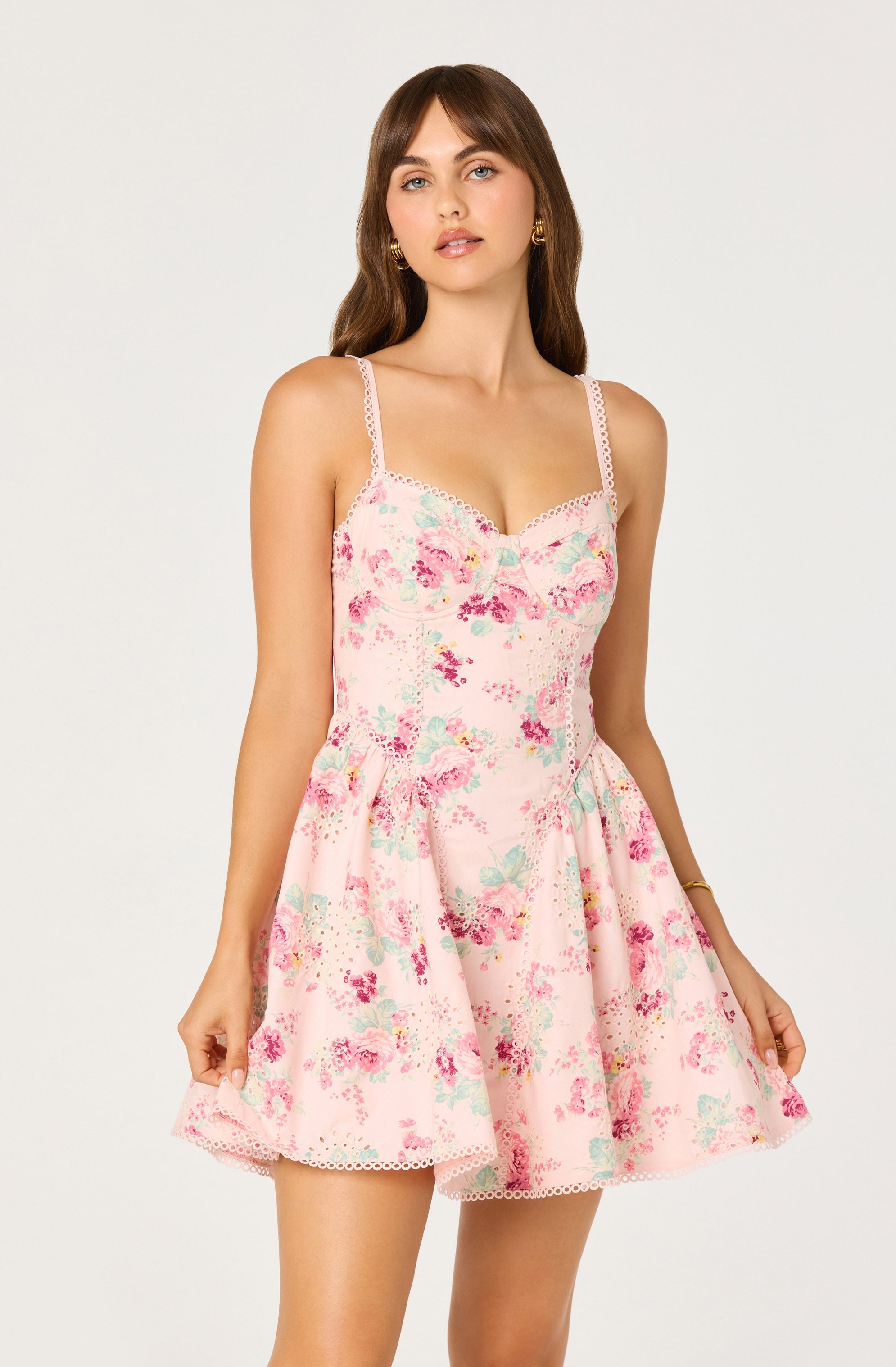 Birdie Floral Eyelet Sweetheart Mini Dress