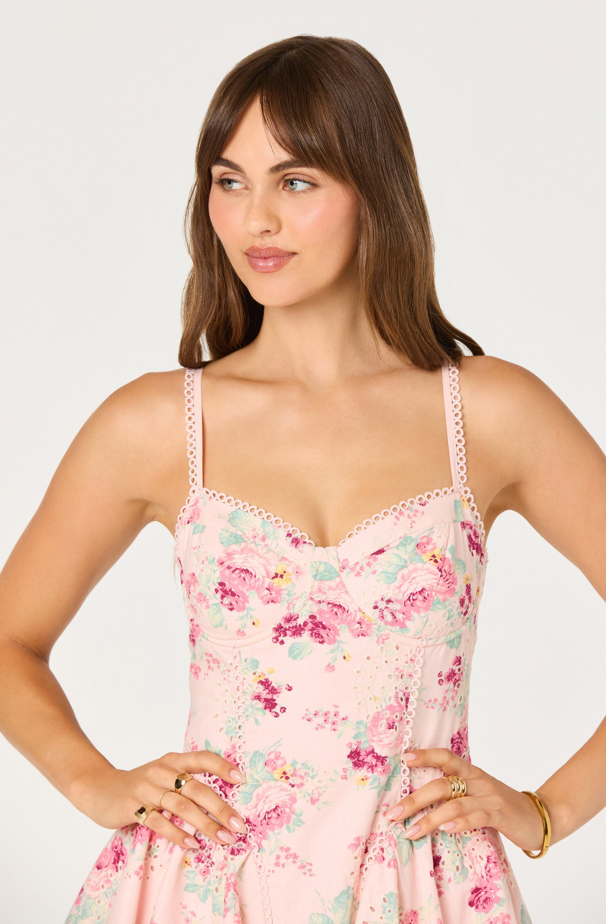 Birdie Floral Eyelet Sweetheart Mini Dress