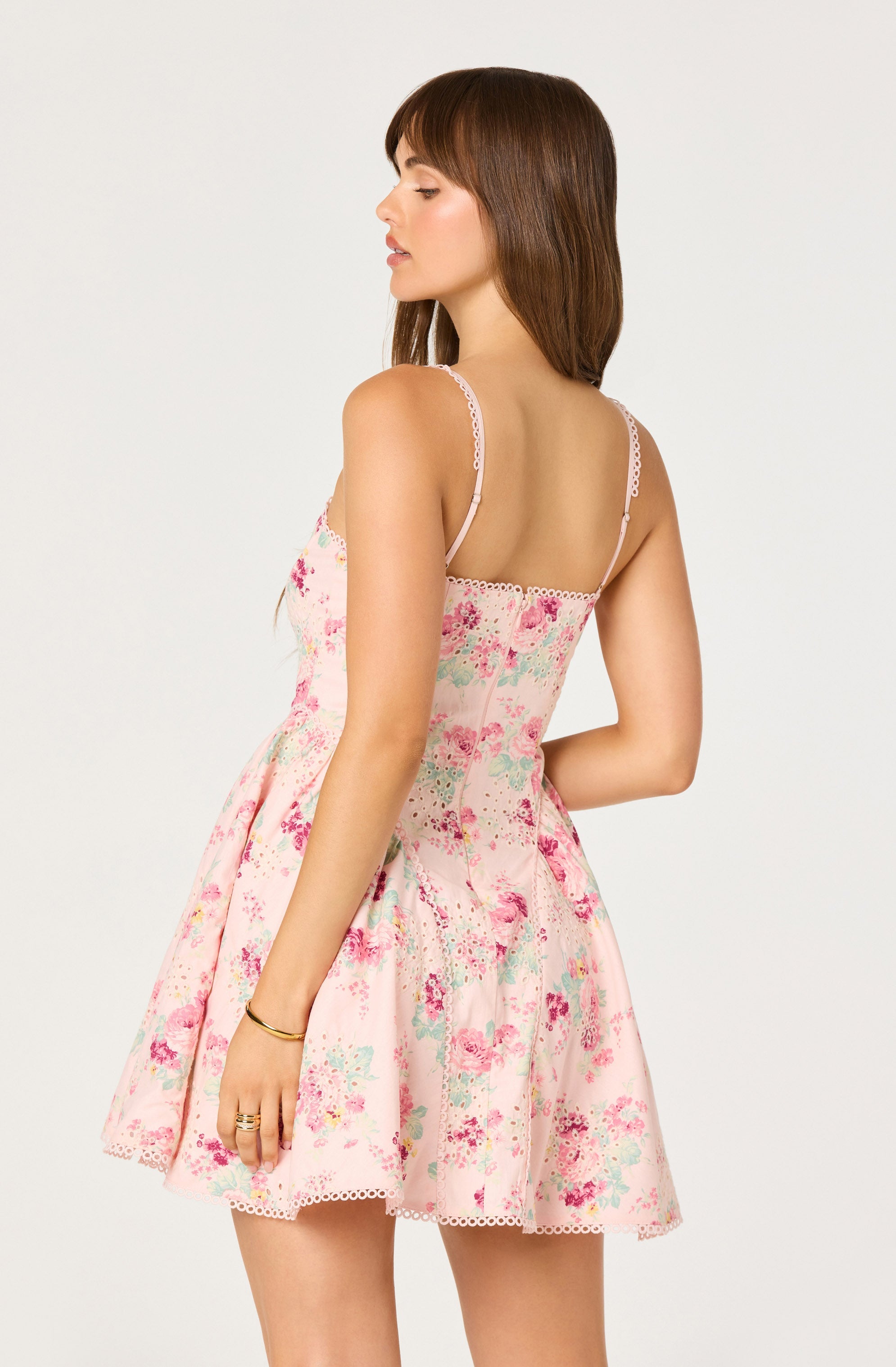Birdie Floral Eyelet Sweetheart Mini Dress