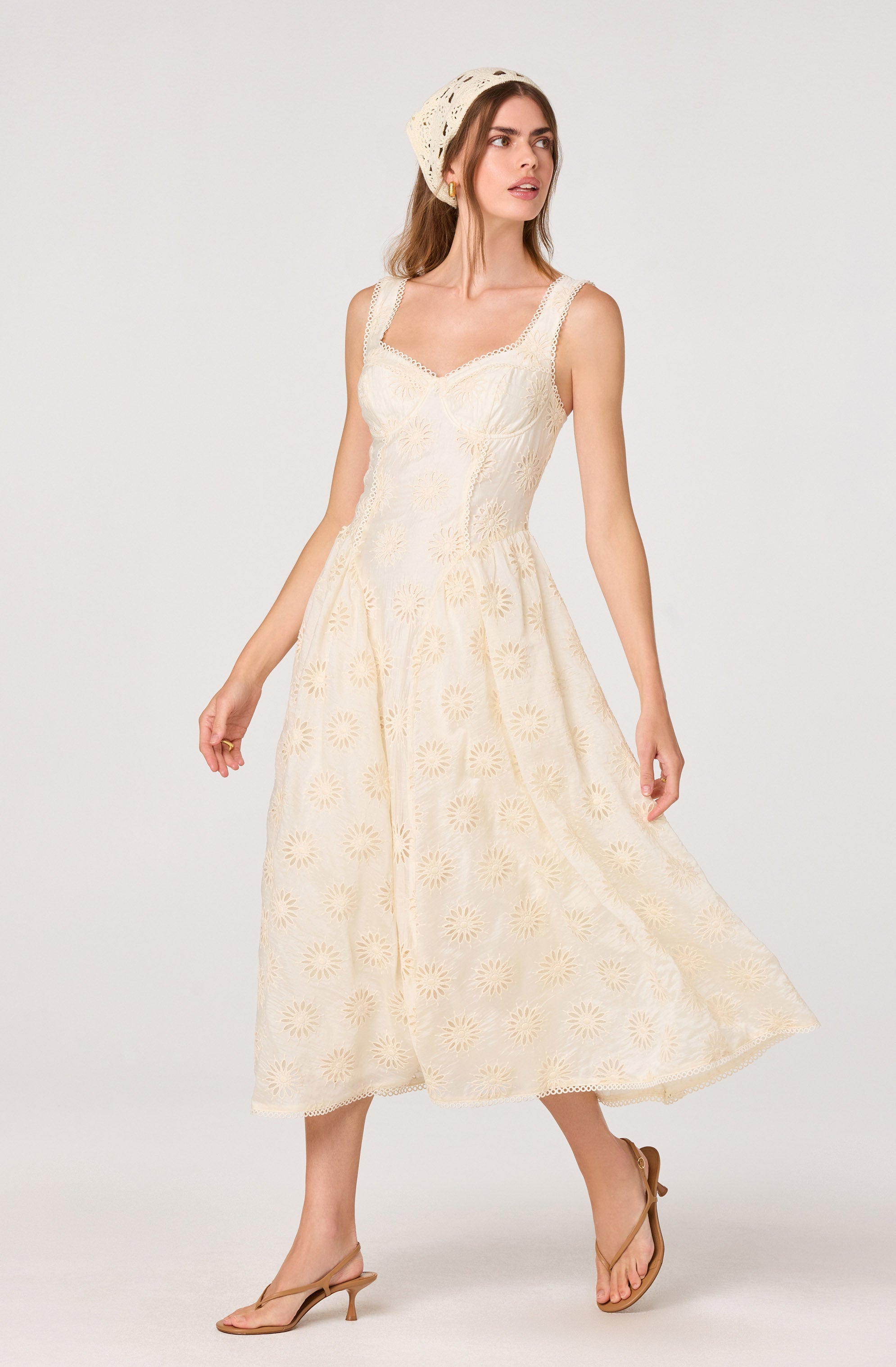 Caerwyn Eyelet Embroidery Sweetheart Midi Dress
