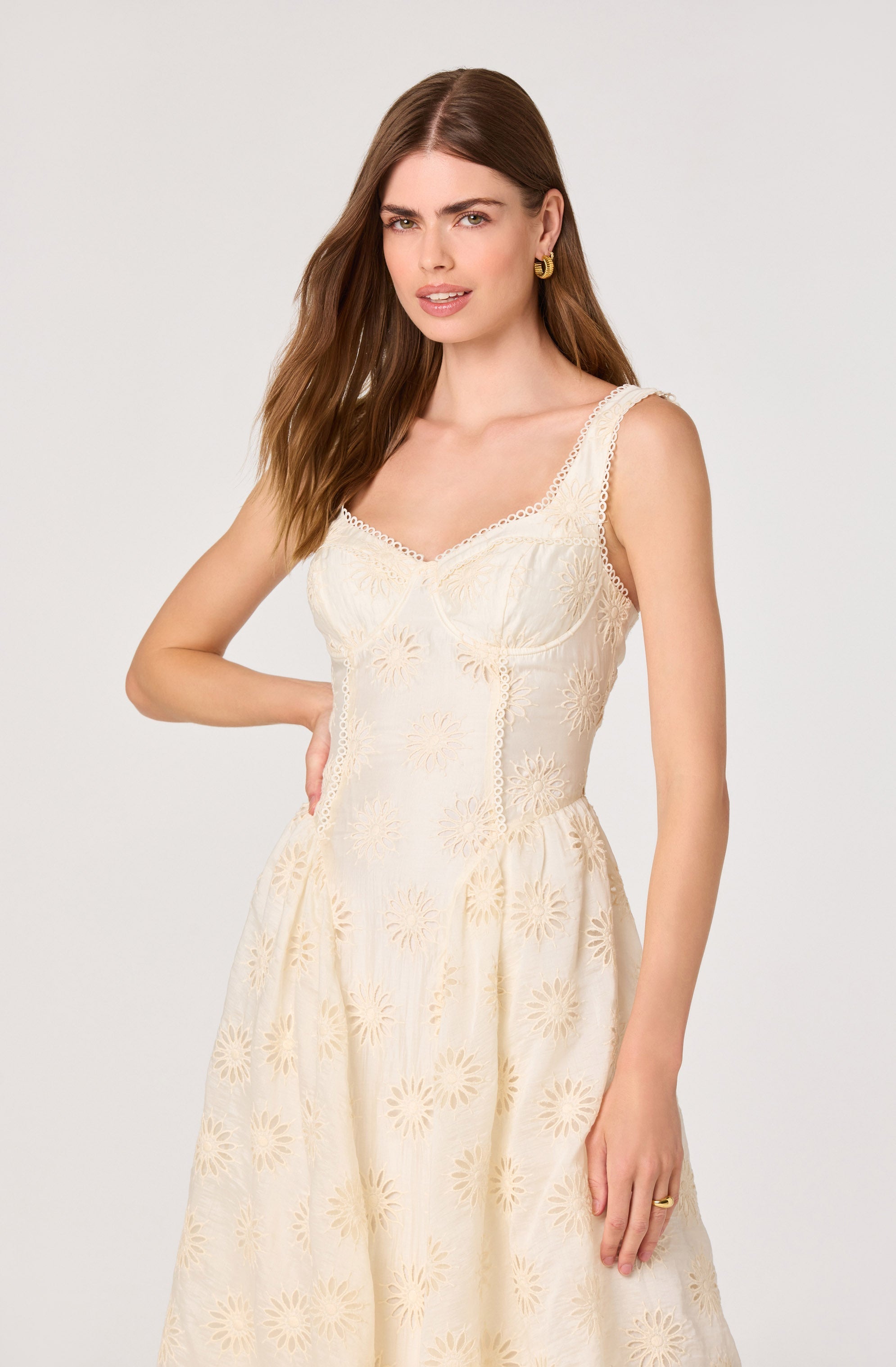 Caerwyn Eyelet Embroidery Sweetheart Midi Dress