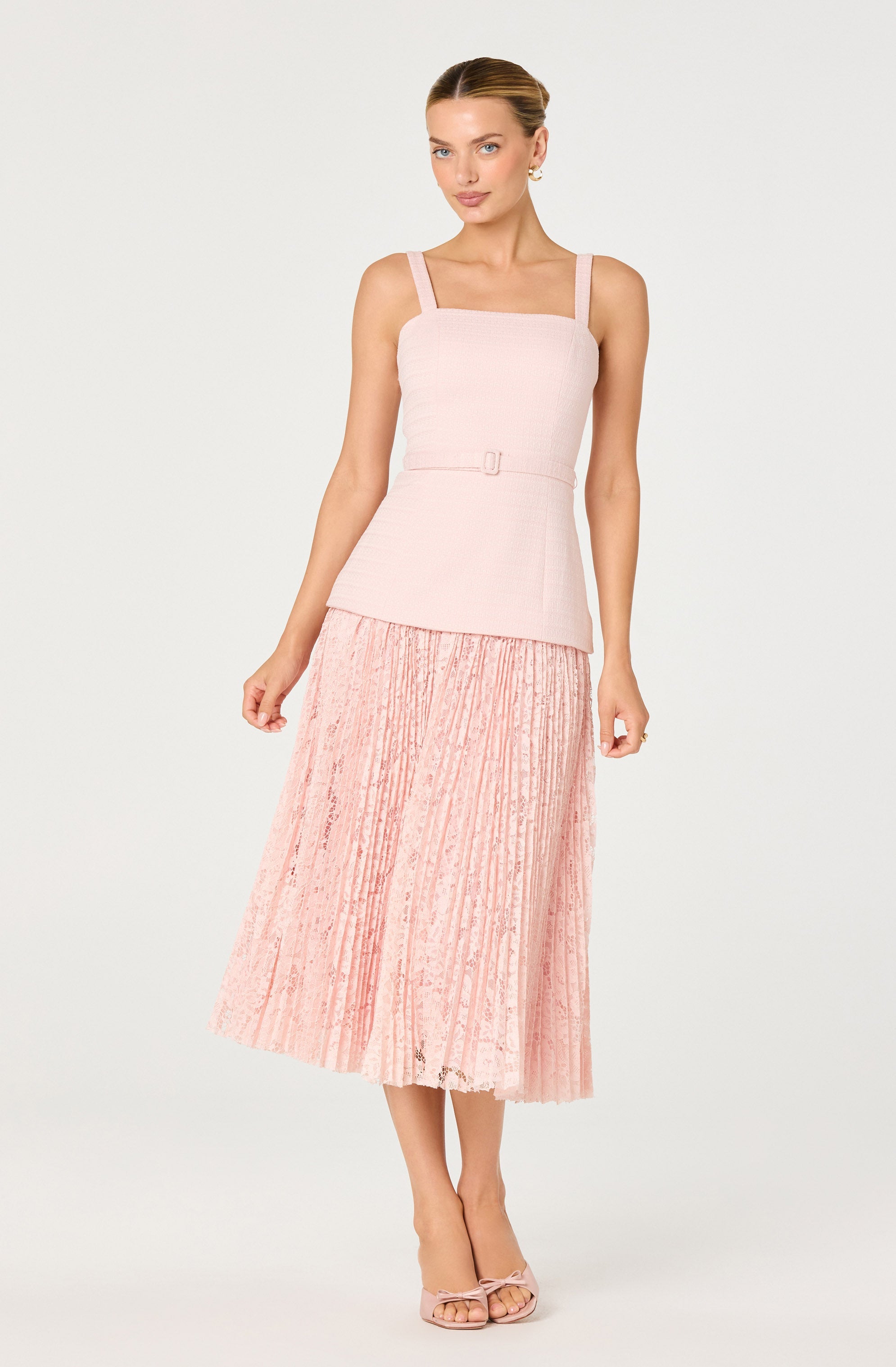 Caitlin Mixed Media Tweed Midi Dress