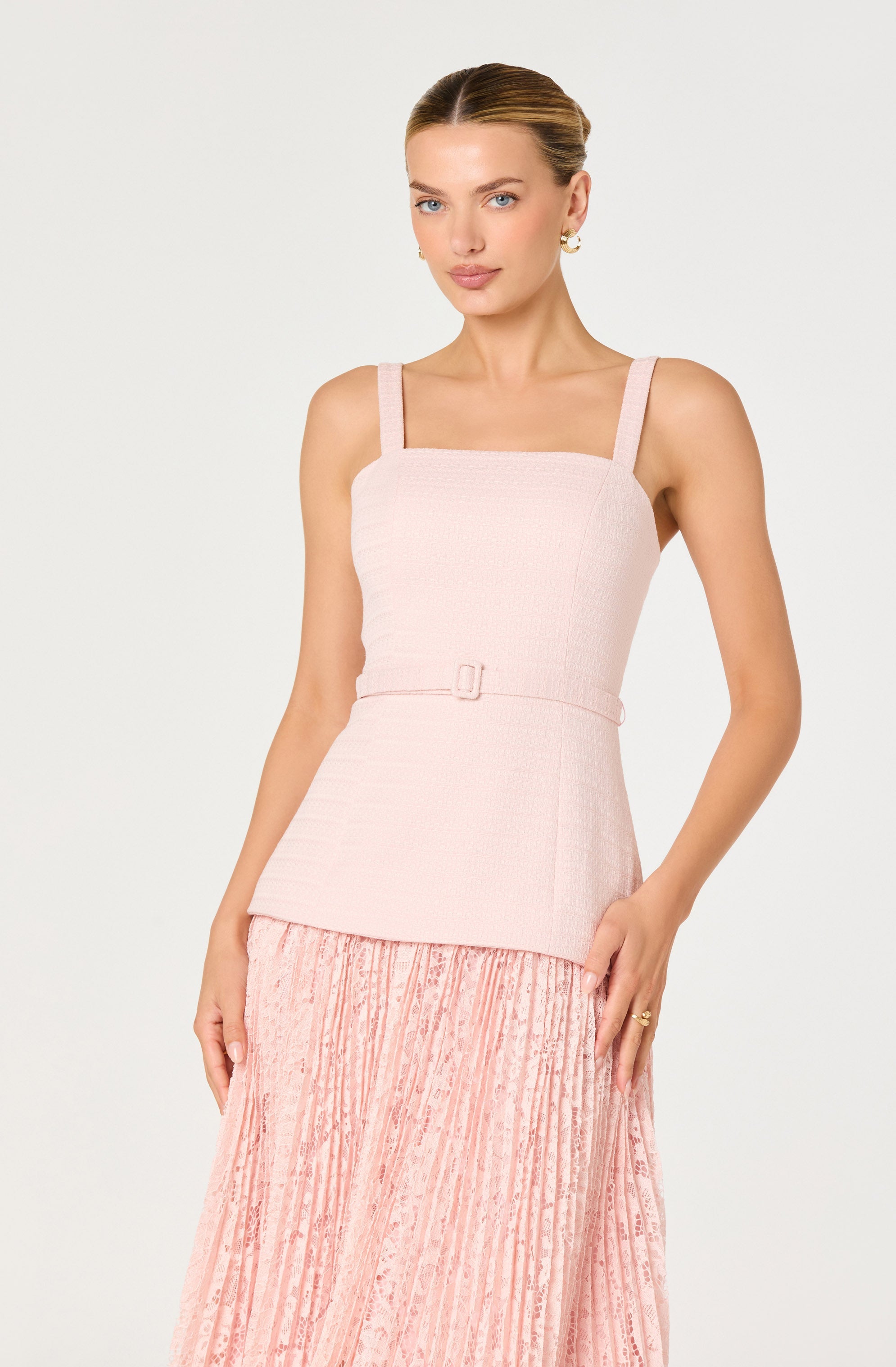 Caitlin Mixed Media Tweed Midi Dress