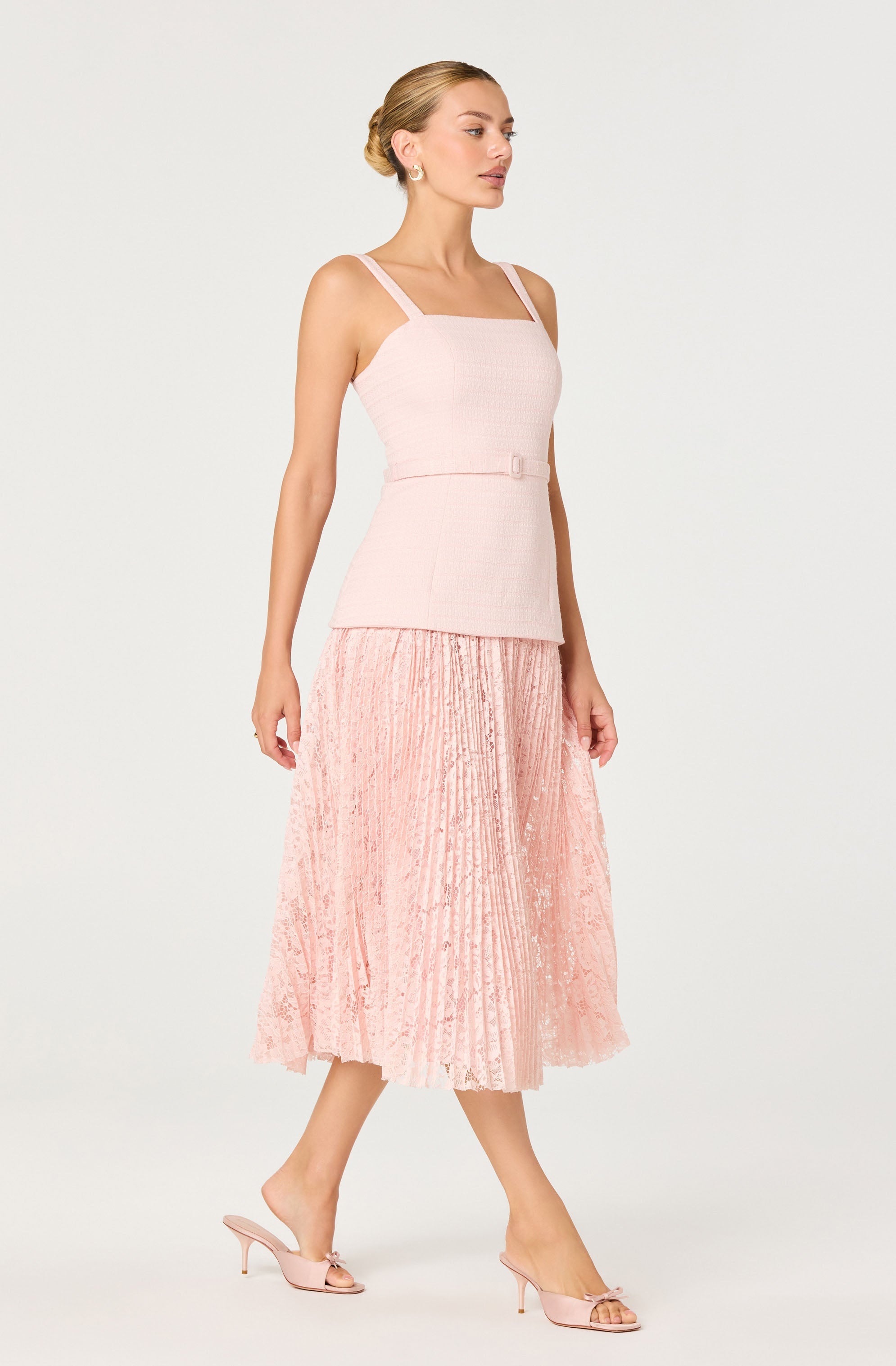 Caitlin Mixed Media Tweed Midi Dress