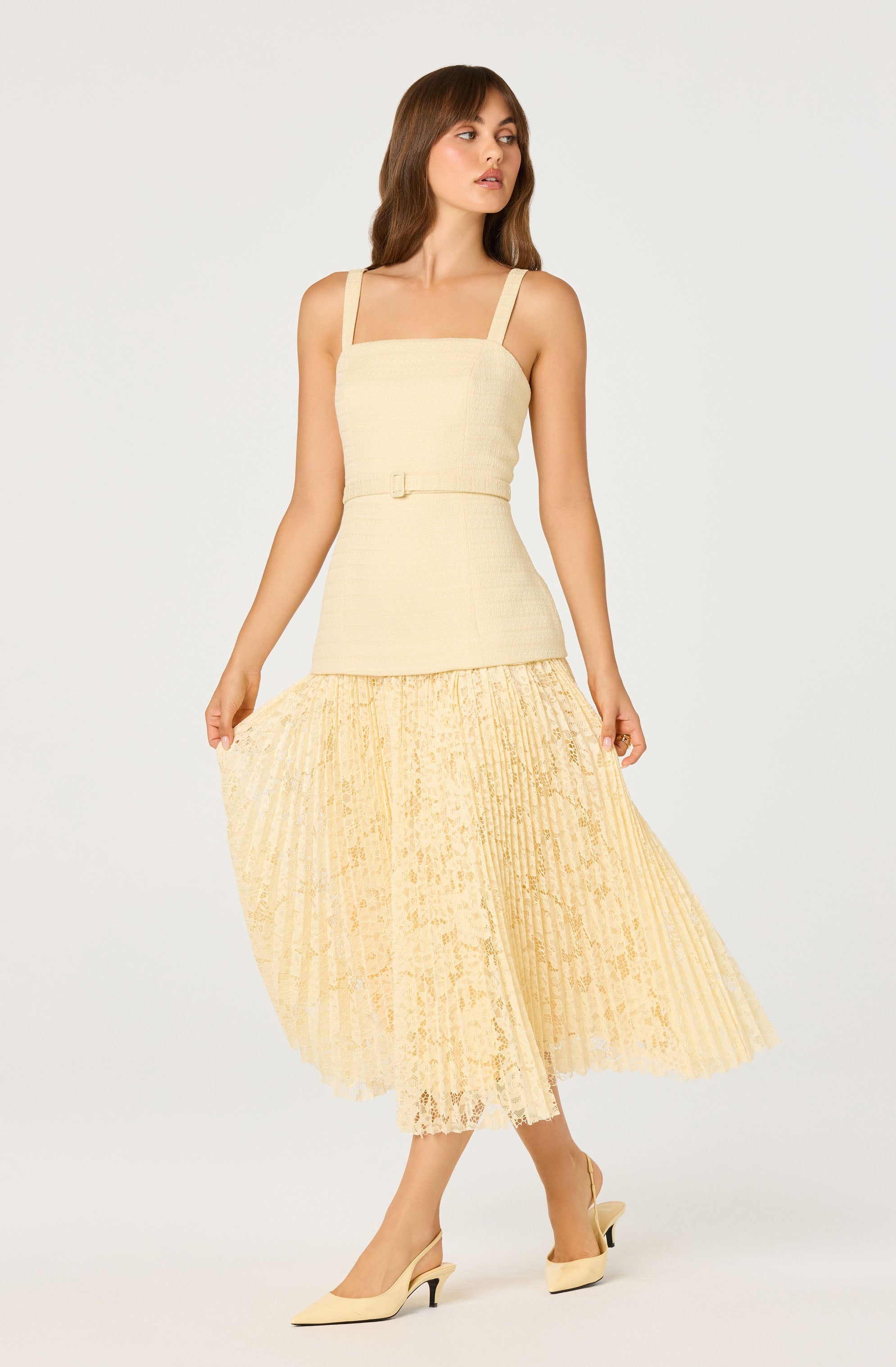 Caitlin Mixed Media Tweed Midi Dress