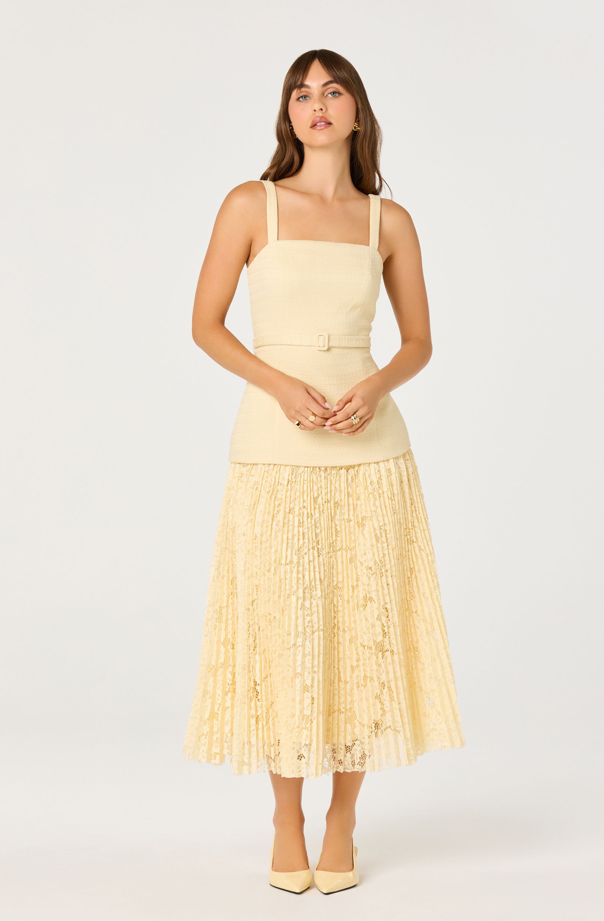 Caitlin Mixed Media Tweed Midi Dress