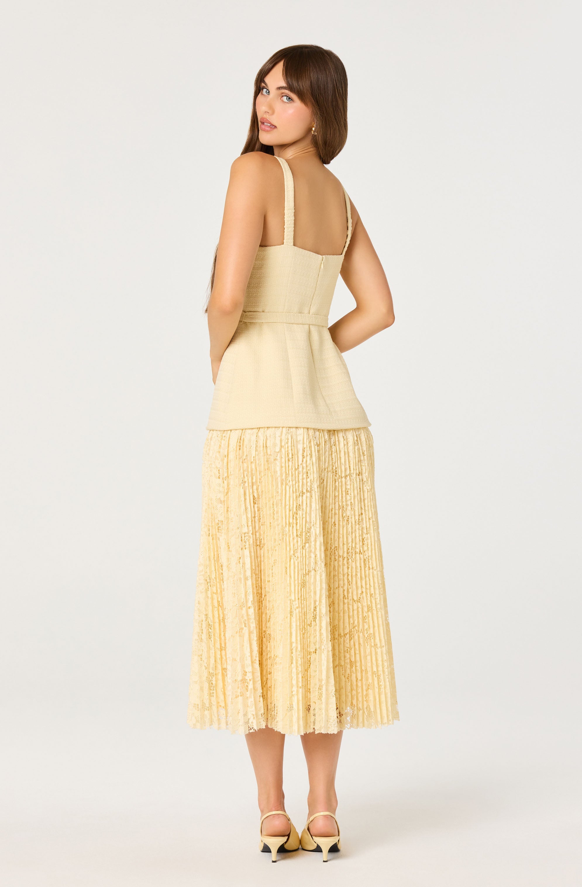 Caitlin Mixed Media Tweed Midi Dress
